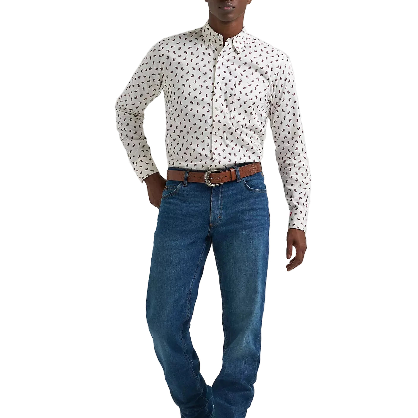 Men's Wrangler Wine Paisley Cody Johnson One Pocket Button Down Shirt 112381555