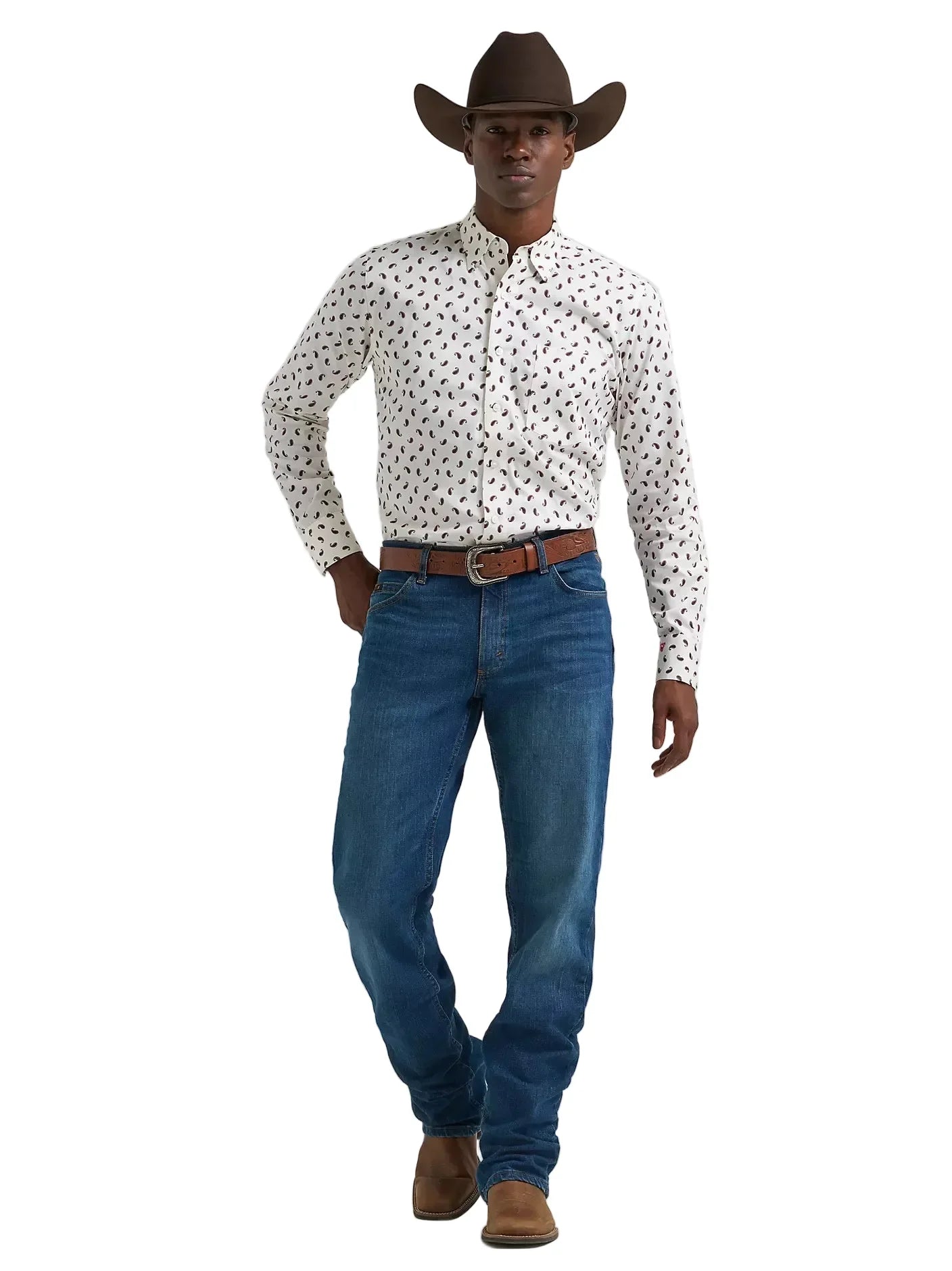 Men's Wrangler Wine Paisley Cody Johnson One Pocket Button Down Shirt 112381555
