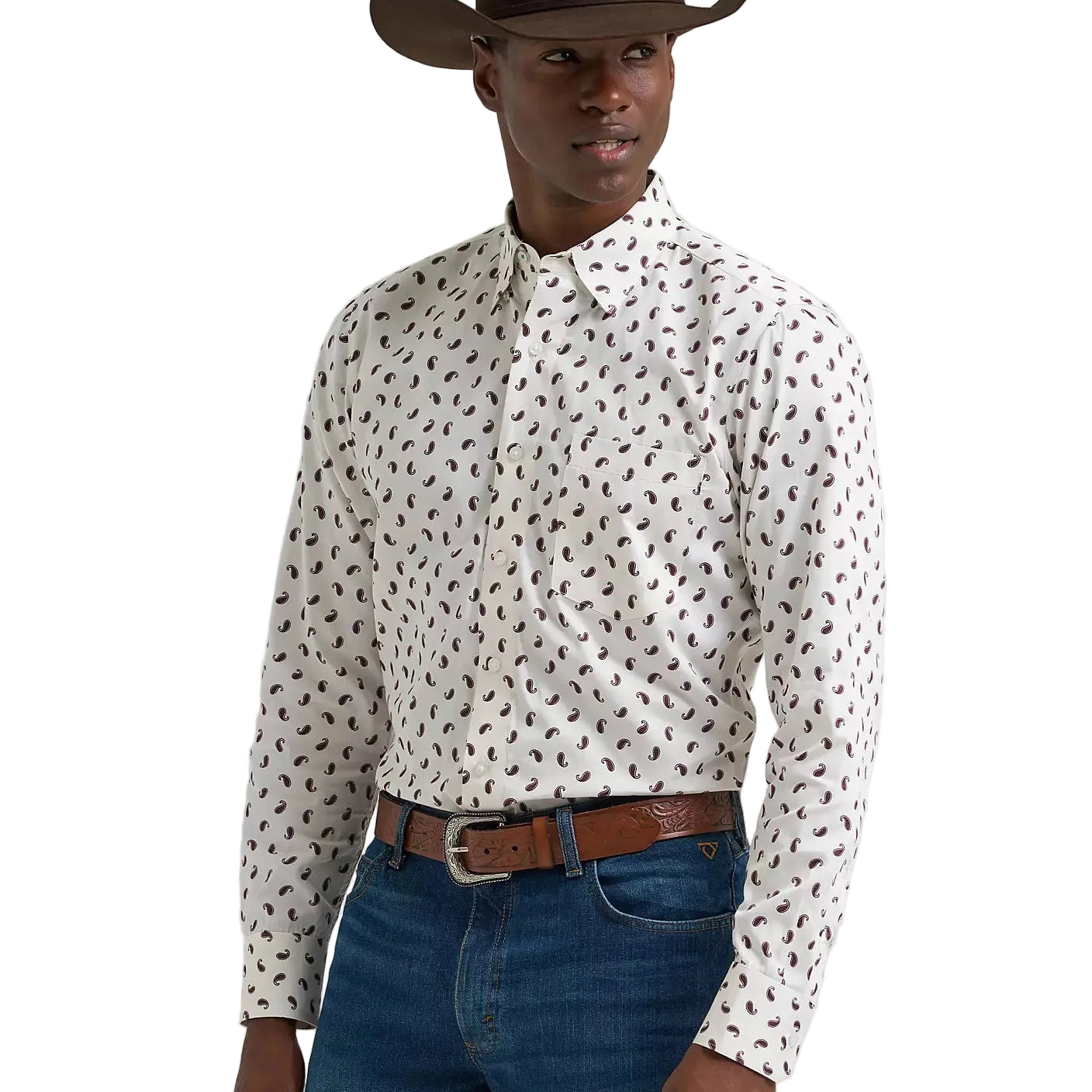 Men's Wrangler Wine Paisley Cody Johnson One Pocket Button Down Shirt 112381555
