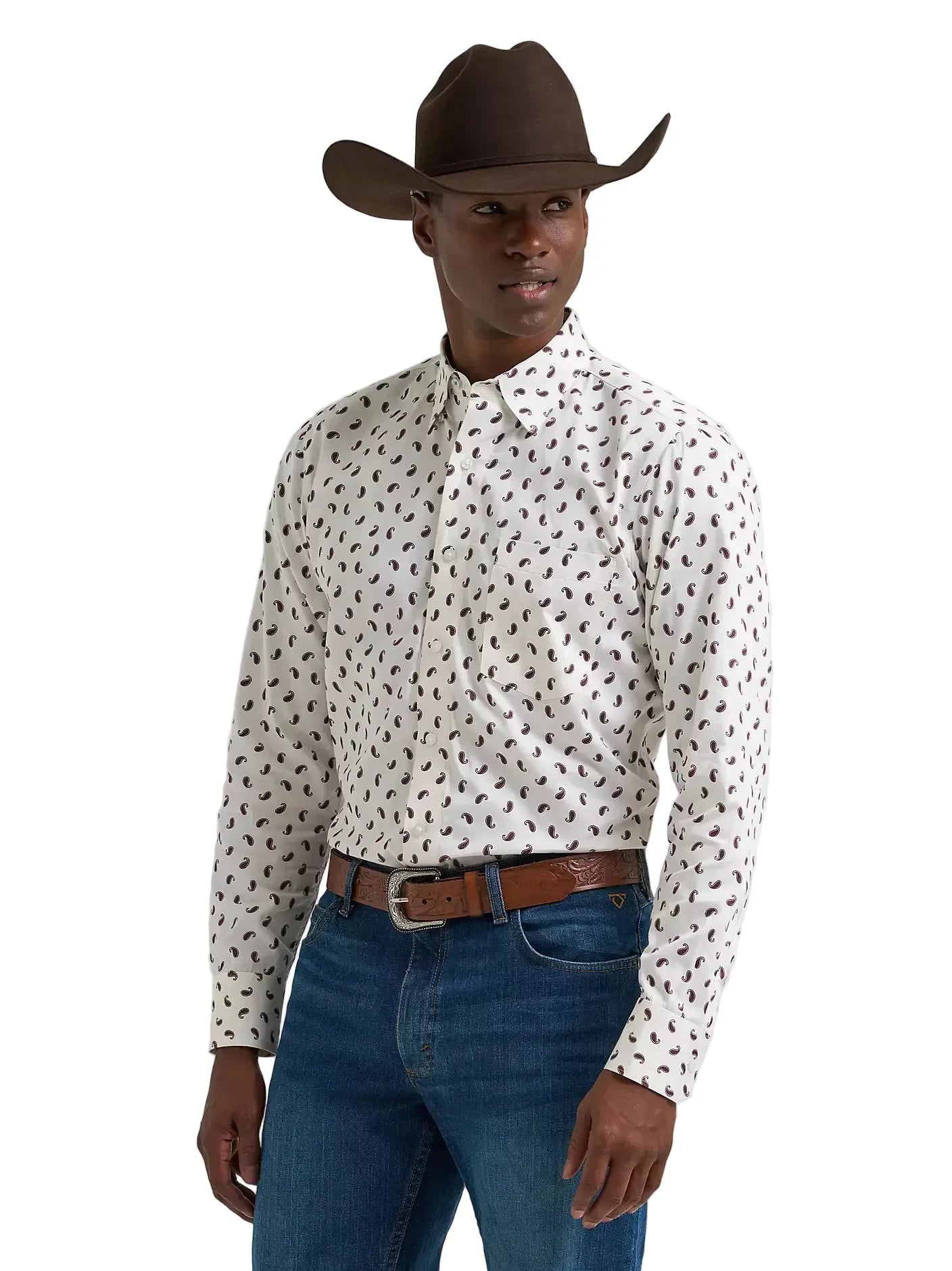 Men's Wrangler Wine Paisley Cody Johnson One Pocket Button Down Shirt 112381555