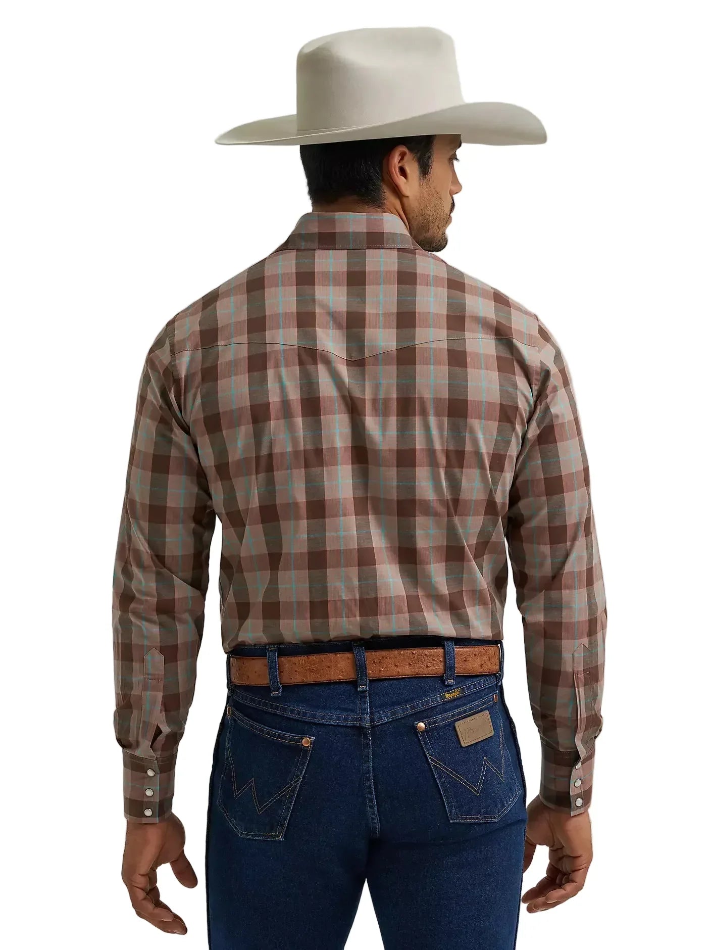 Wrangler Men's Biscotti Wrinkle Resist Long Sleeve Western Snap Plaid Shirt 112381649