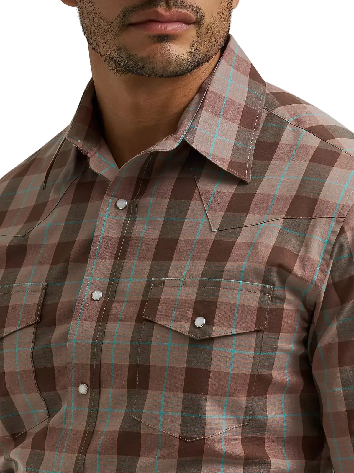 Wrangler Men's Biscotti Wrinkle Resist Long Sleeve Western Snap Plaid Shirt 112381649