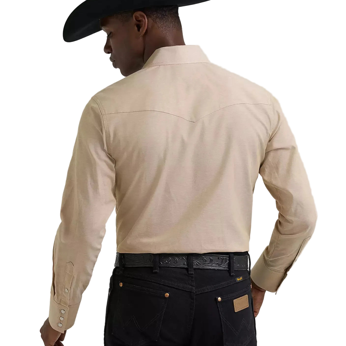 Men's Wrangler Khaki Cowboy Cut Long Sleeve Western Snap Chambray Work Shirt 112381688
