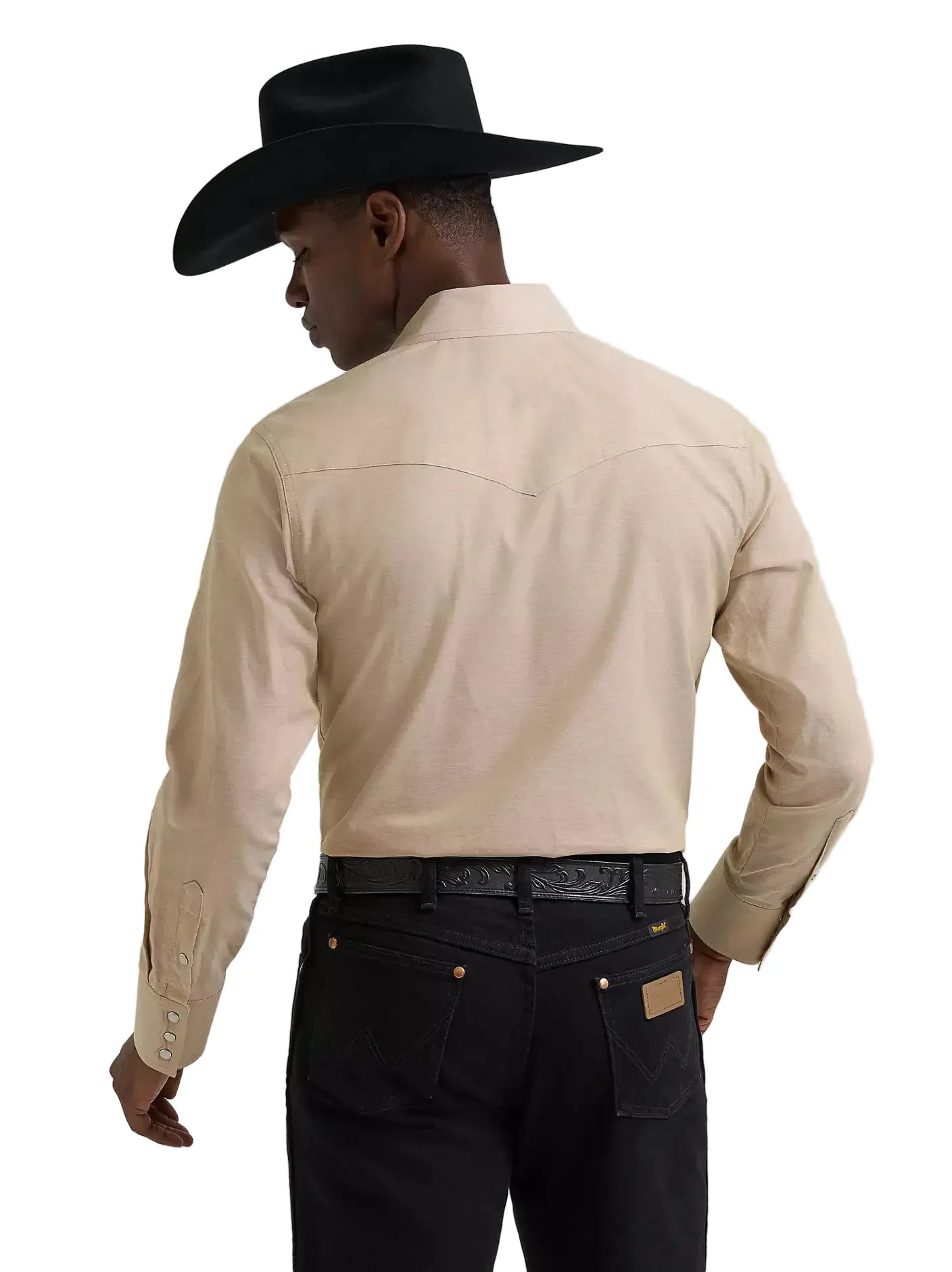 Men's Wrangler Khaki Cowboy Cut Long Sleeve Western Snap Chambray Work Shirt 112381688