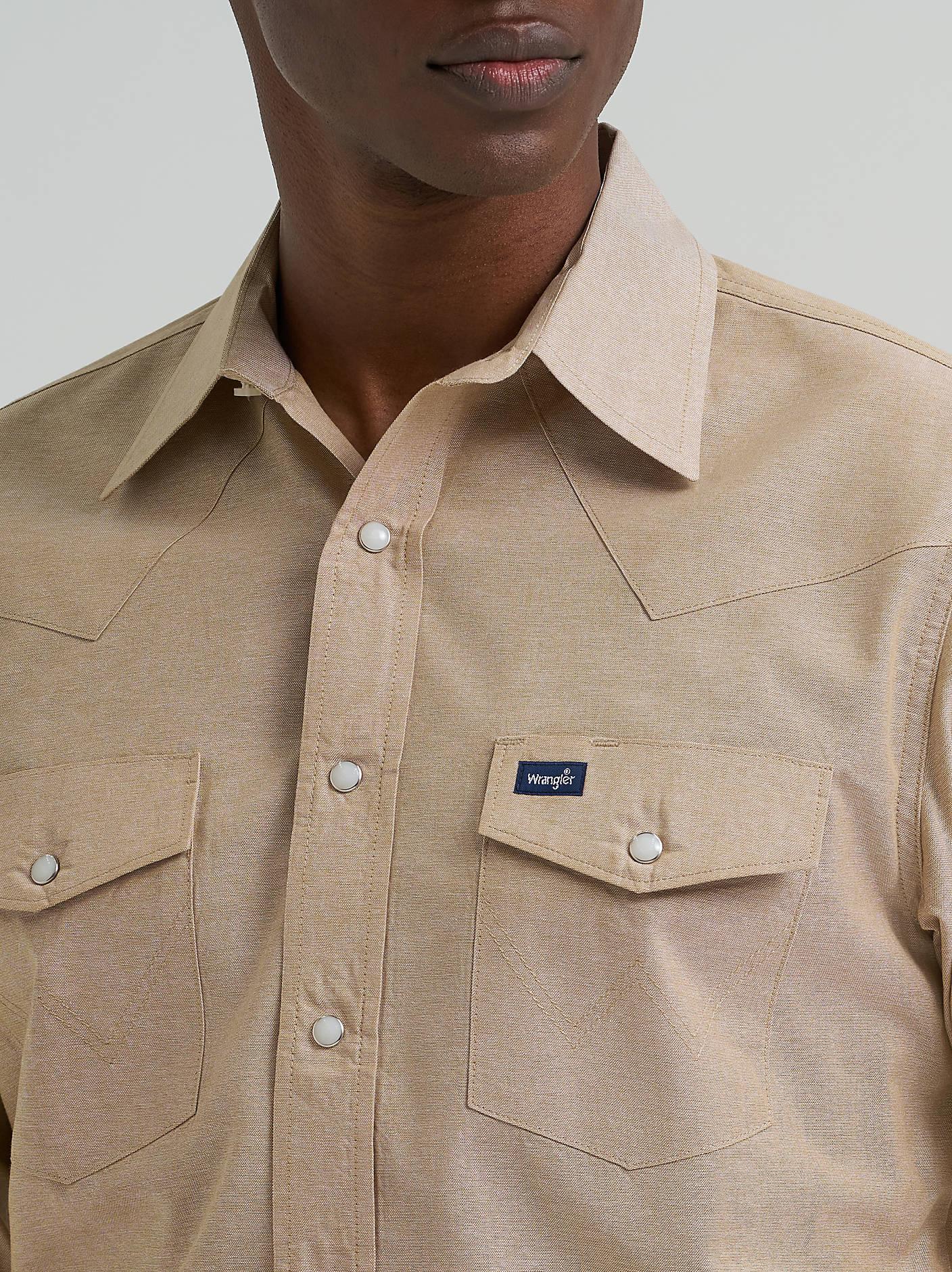 Men's Wrangler Khaki Cowboy Cut Long Sleeve Western Snap Chambray Work Shirt 112381688