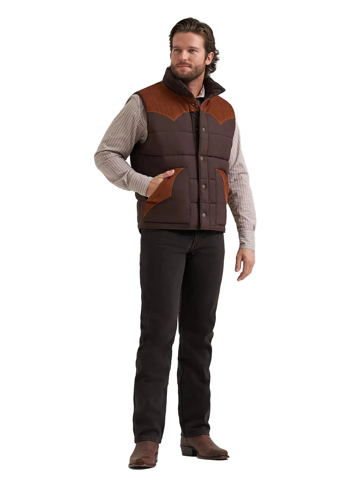 Wrangler Men's Cambridge Brown Corduroy Yoke Puffer Vest 112381922