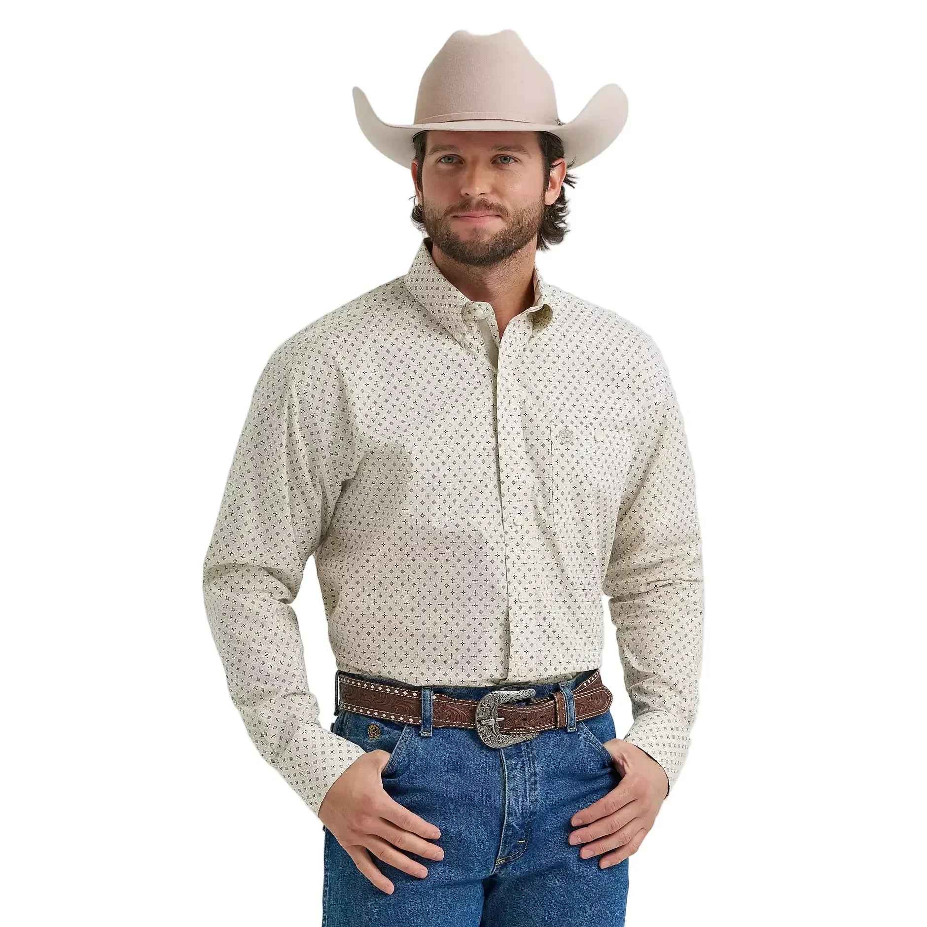 Men's Wrangler Tea Geo George Strait Long Sleeve Button Down Shirt 112381944