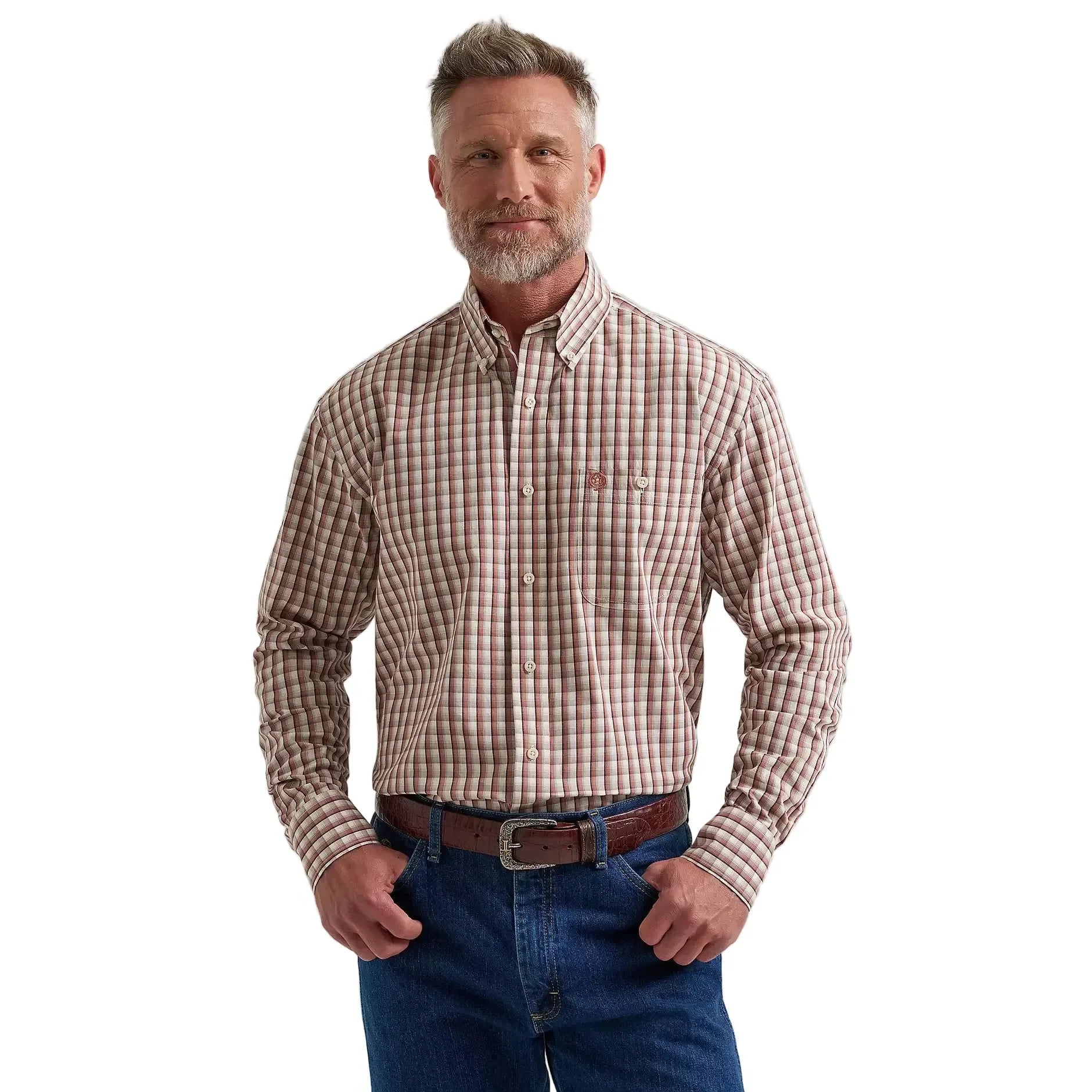 Men's Wrangler Adobe Check George Strait Long Sleeve Button Down Shirt 112381953