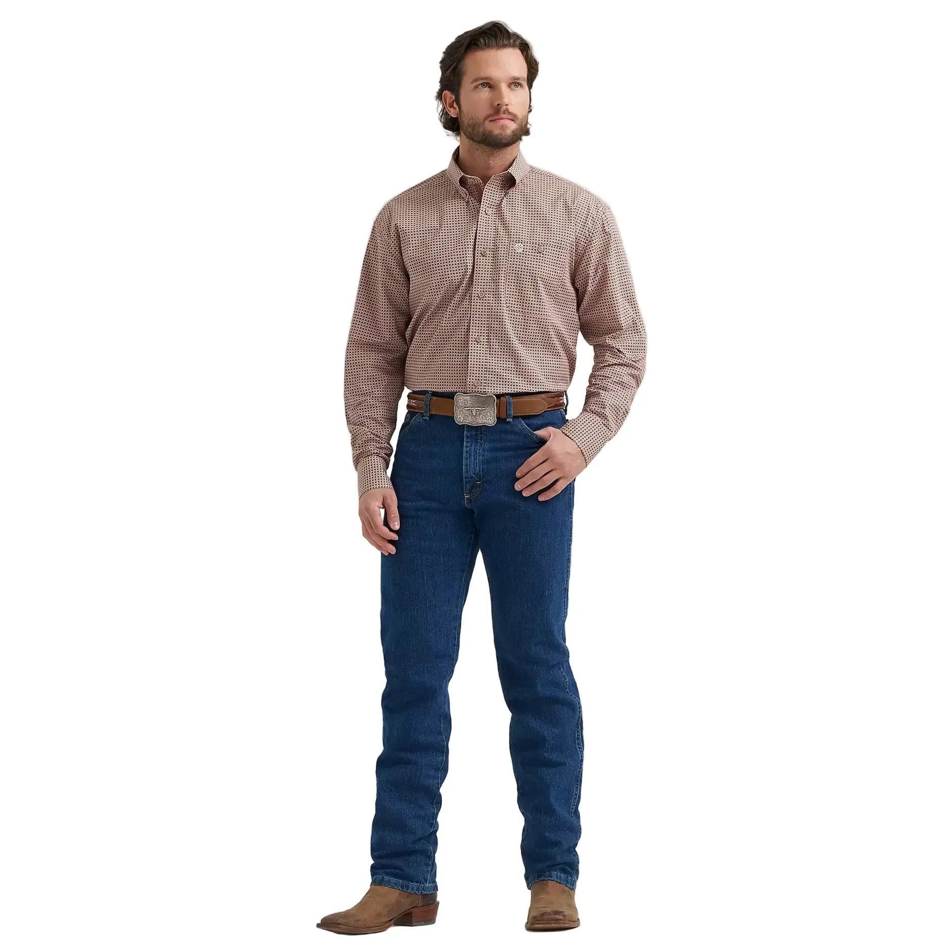 Men's Wrangler Geo Rust Long Sleeve Button Down Shirt 112381954