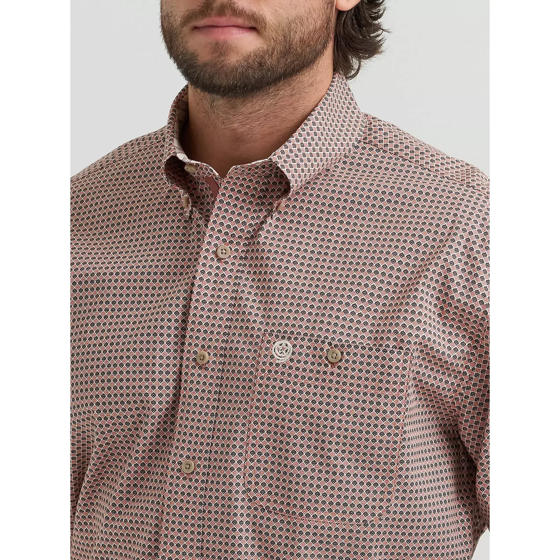 Men's Wrangler Geo Rust Long Sleeve Button Down Shirt 112381954