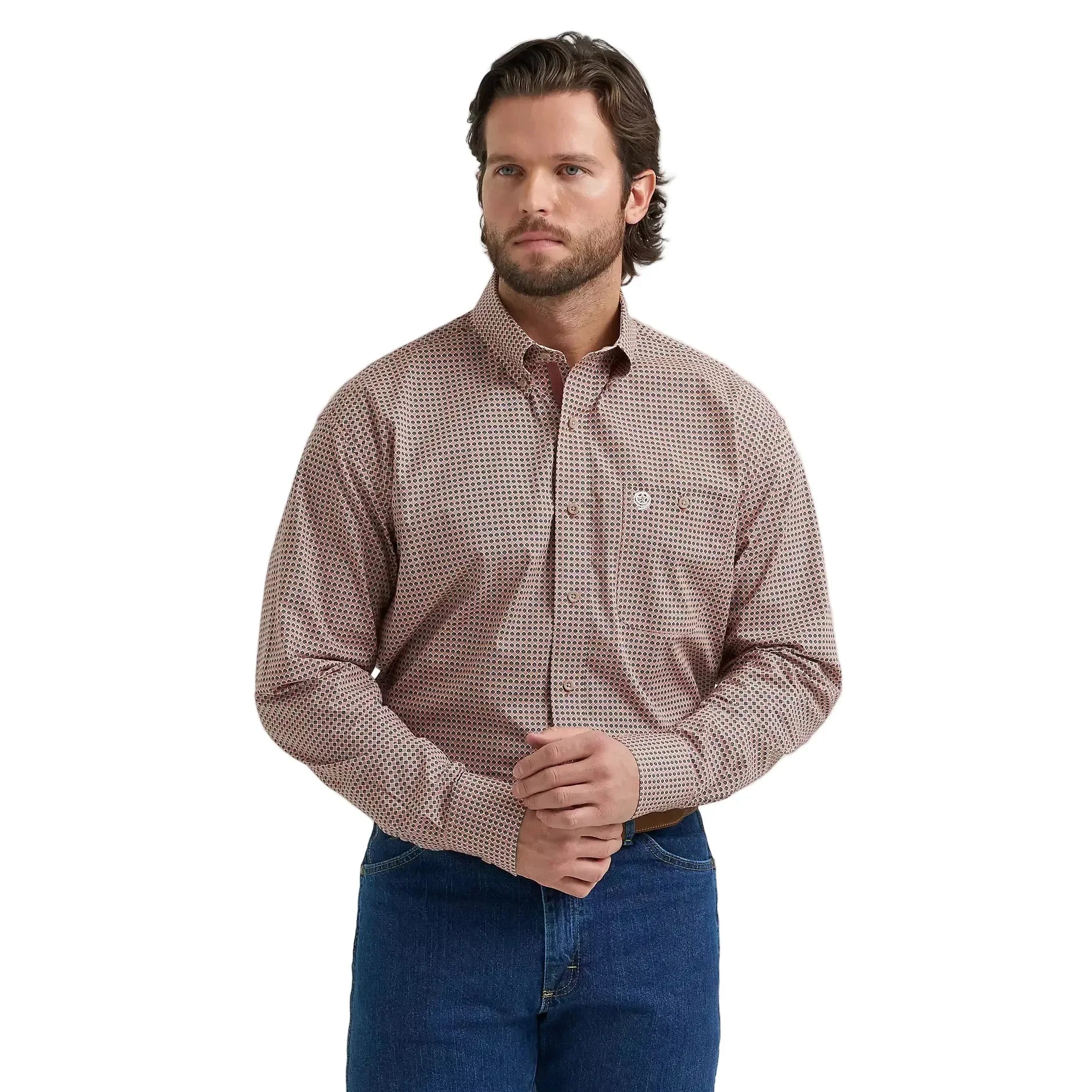 Men's Wrangler Geo Rust Long Sleeve Button Down Shirt 112381954