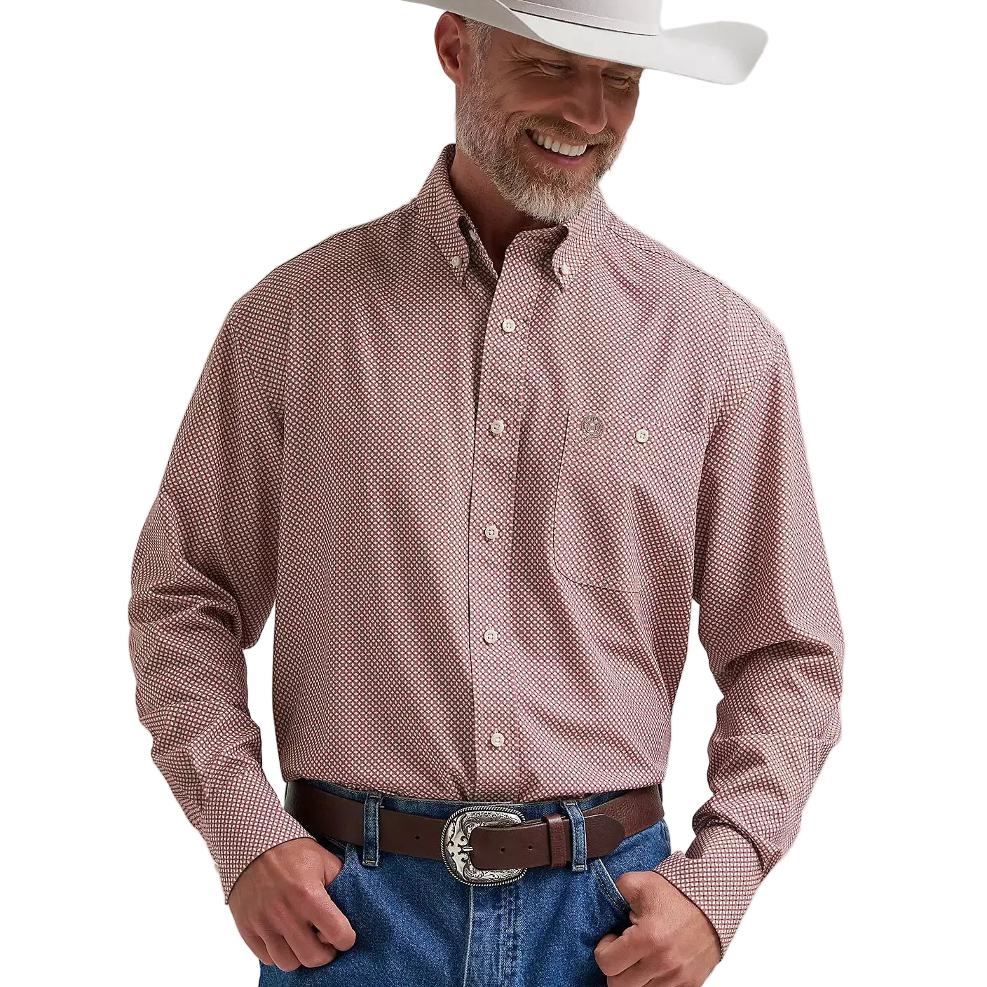 Men's Wrangler Rust Bands George Strait Performance Button Down Shirt 112381955