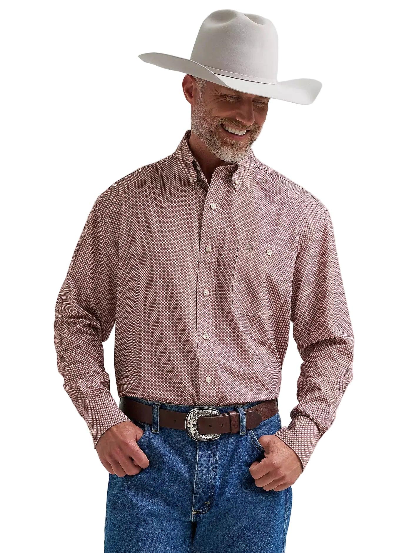 Men's Wrangler Rust Bands George Strait Performance Button Down Shirt 112381955