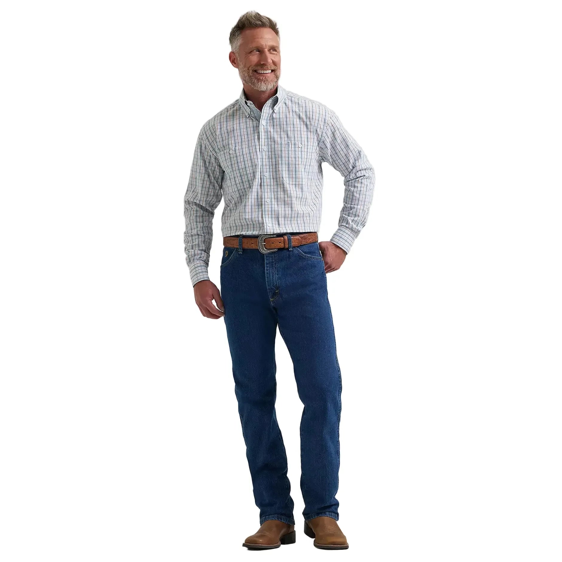 Men's Wrangler Stelly Blue Check George Strait Long Sleeve Button Down Shirt 112381958