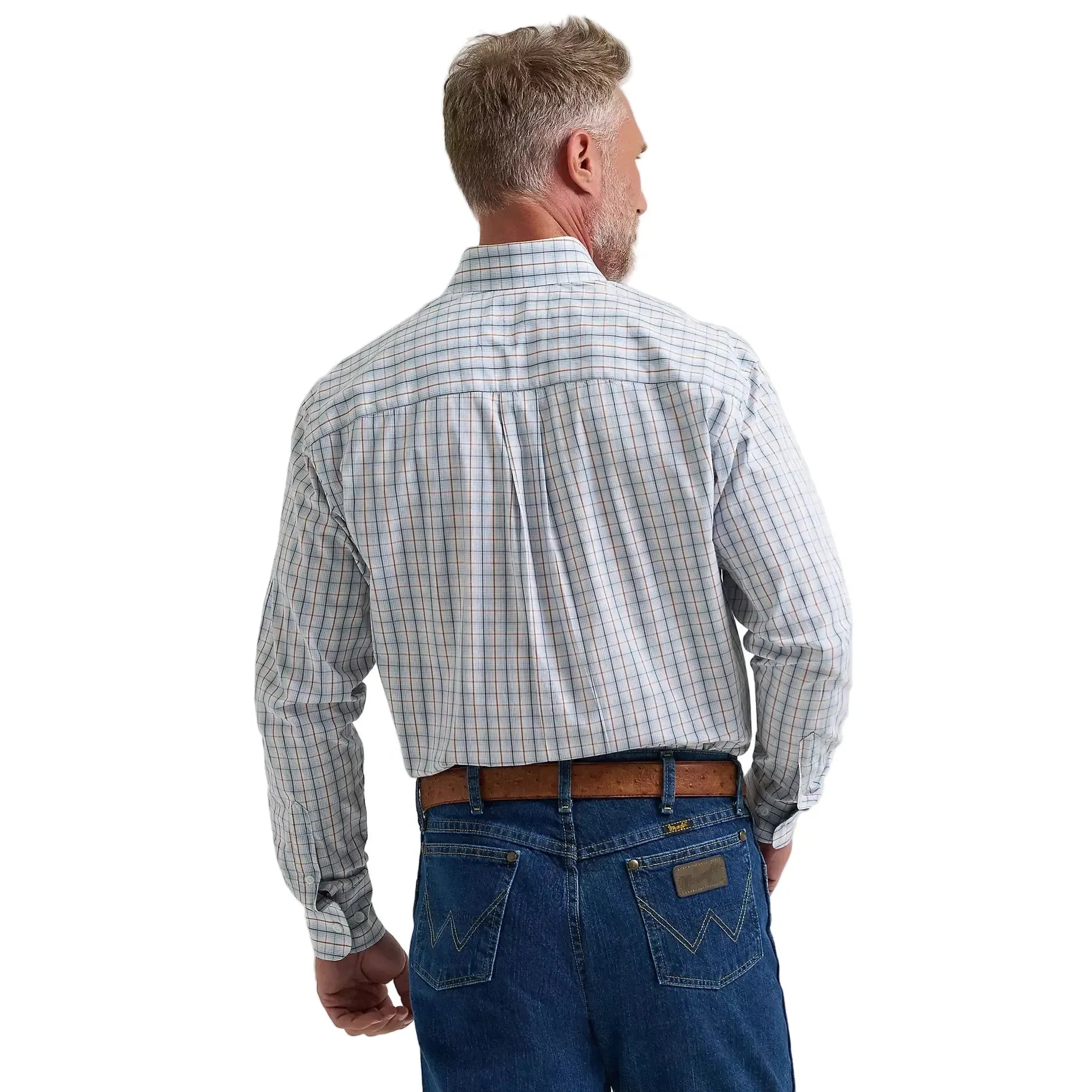 Men's Wrangler Stelly Blue Check George Strait Long Sleeve Button Down Shirt 112381958
