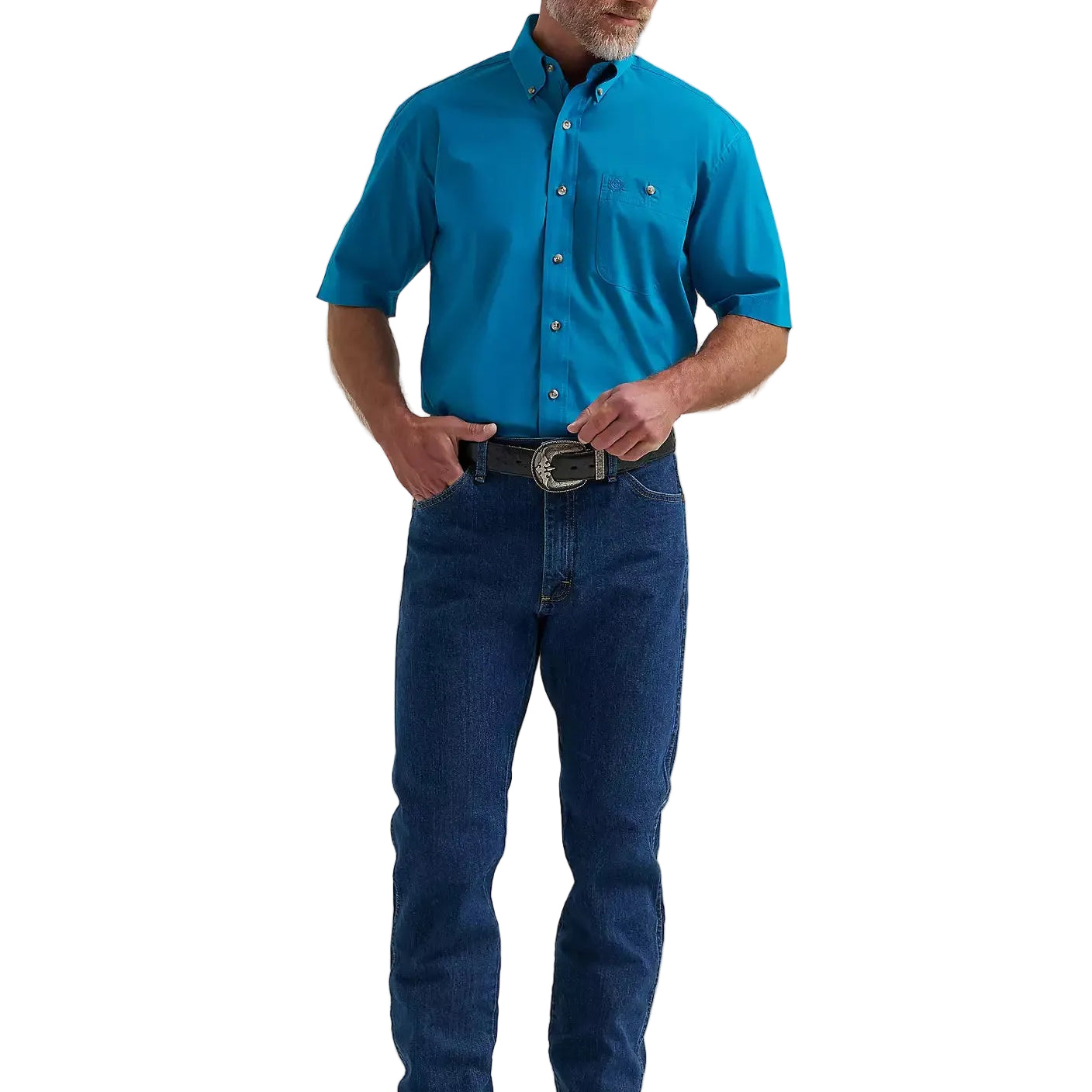 Men's Wrangler Blue Spruce George Strait Short Sleeve Button Down Shirt 112381966