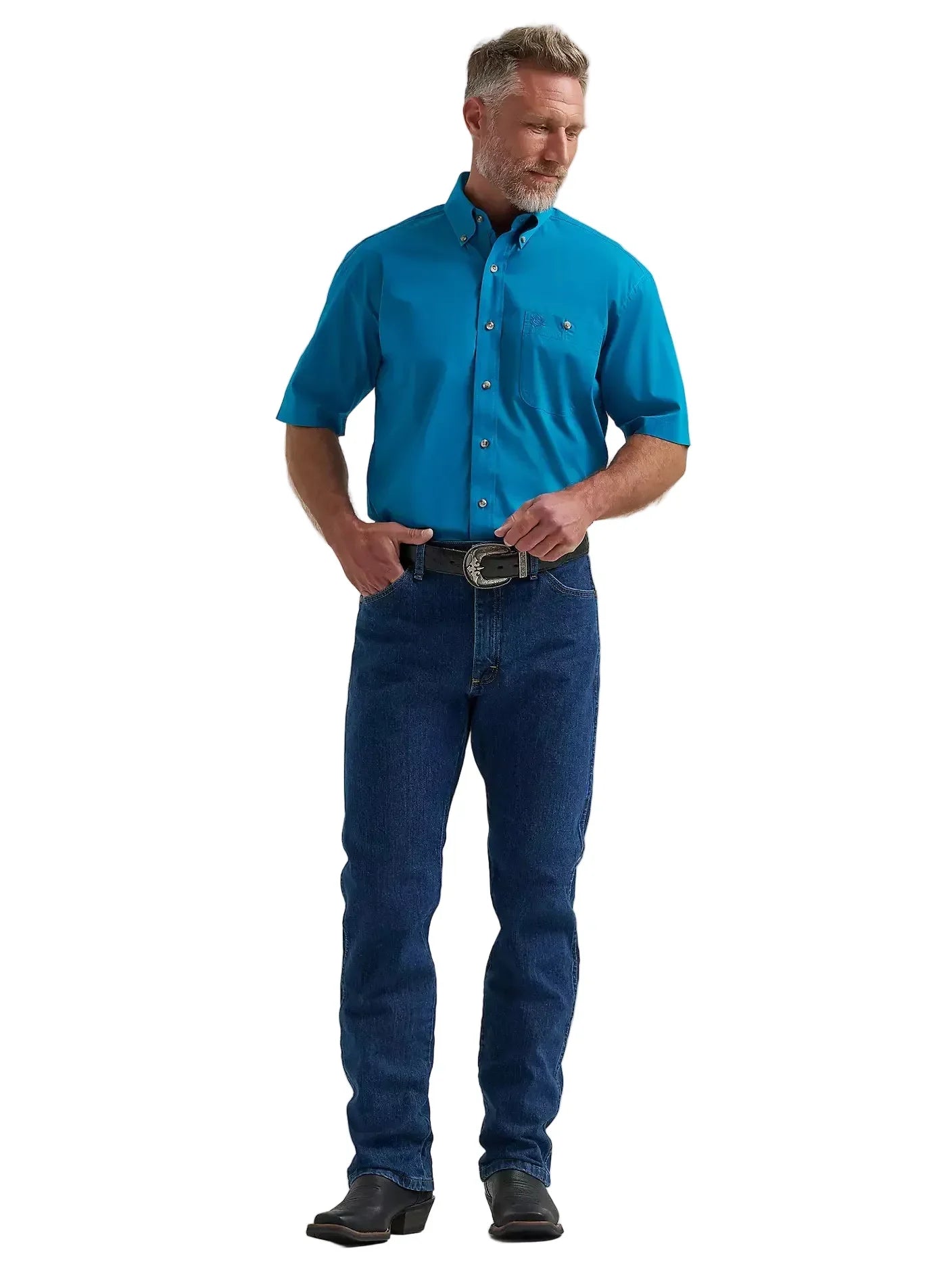 Men's Wrangler Blue Spruce George Strait Short Sleeve Button Down Shirt 112381966