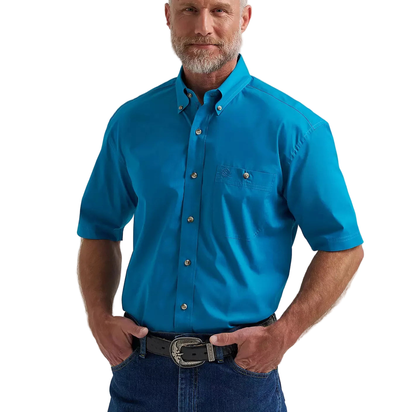 Men's Wrangler Blue Spruce George Strait Short Sleeve Button Down Shirt 112381966