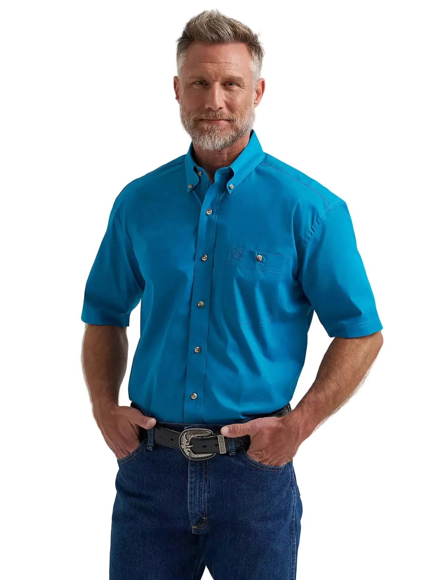 Men's Wrangler Blue Spruce George Strait Short Sleeve Button Down Shirt 112381966
