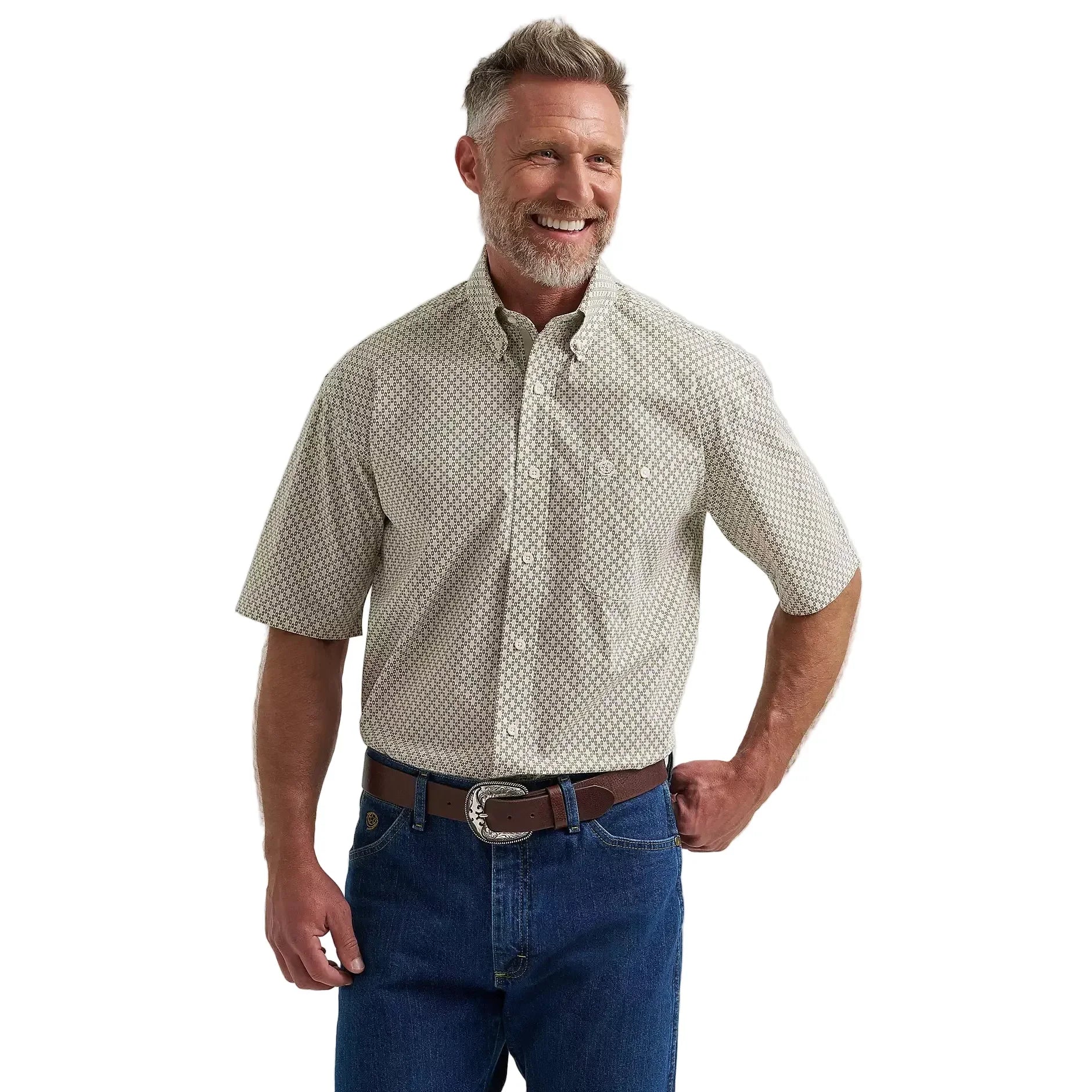 Men's Wrangler Tea Green George Strait Short Sleeve Button Down Shirt 112381973