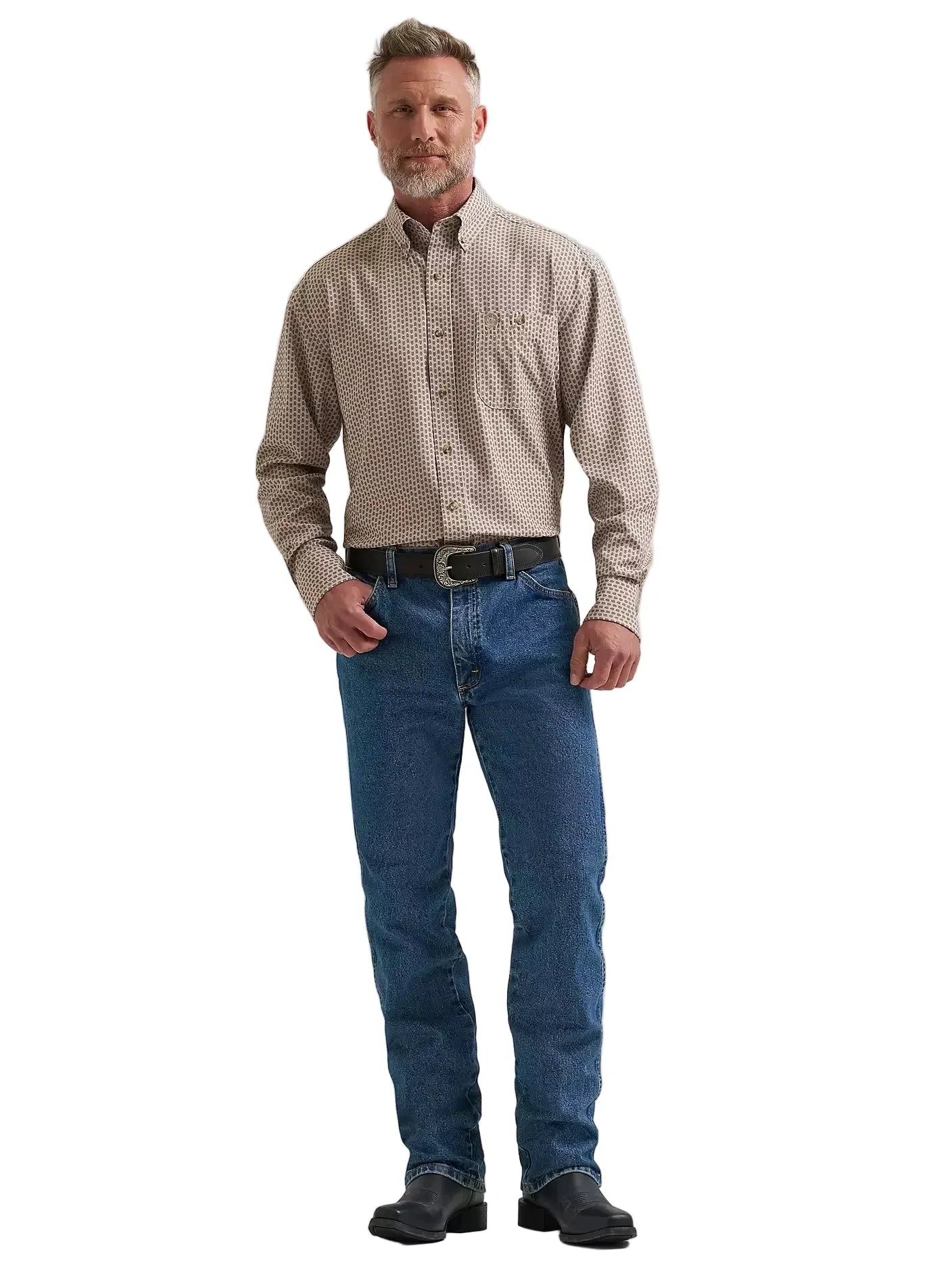 Men's Wrangler Brown Arrow George Strait Performance Button Down Shirt 112381976