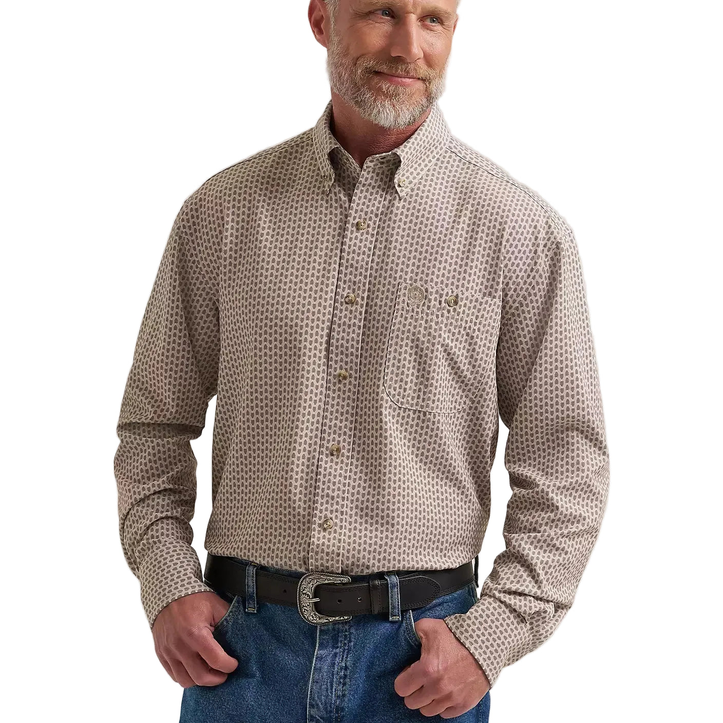 Men's Wrangler Brown Arrow George Strait Performance Button Down Shirt 112381976