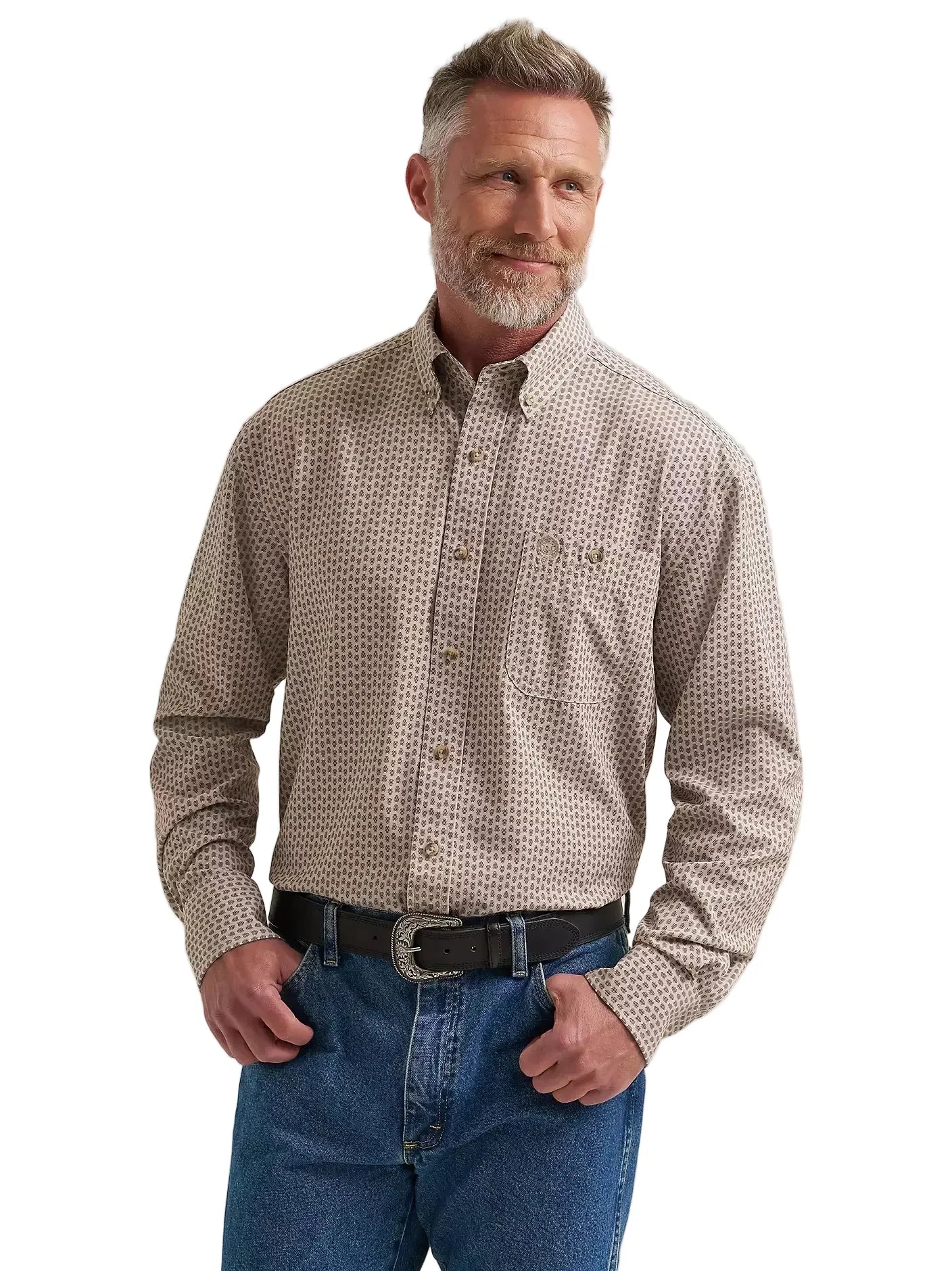 Men's Wrangler Brown Arrow George Strait Performance Button Down Shirt 112381976