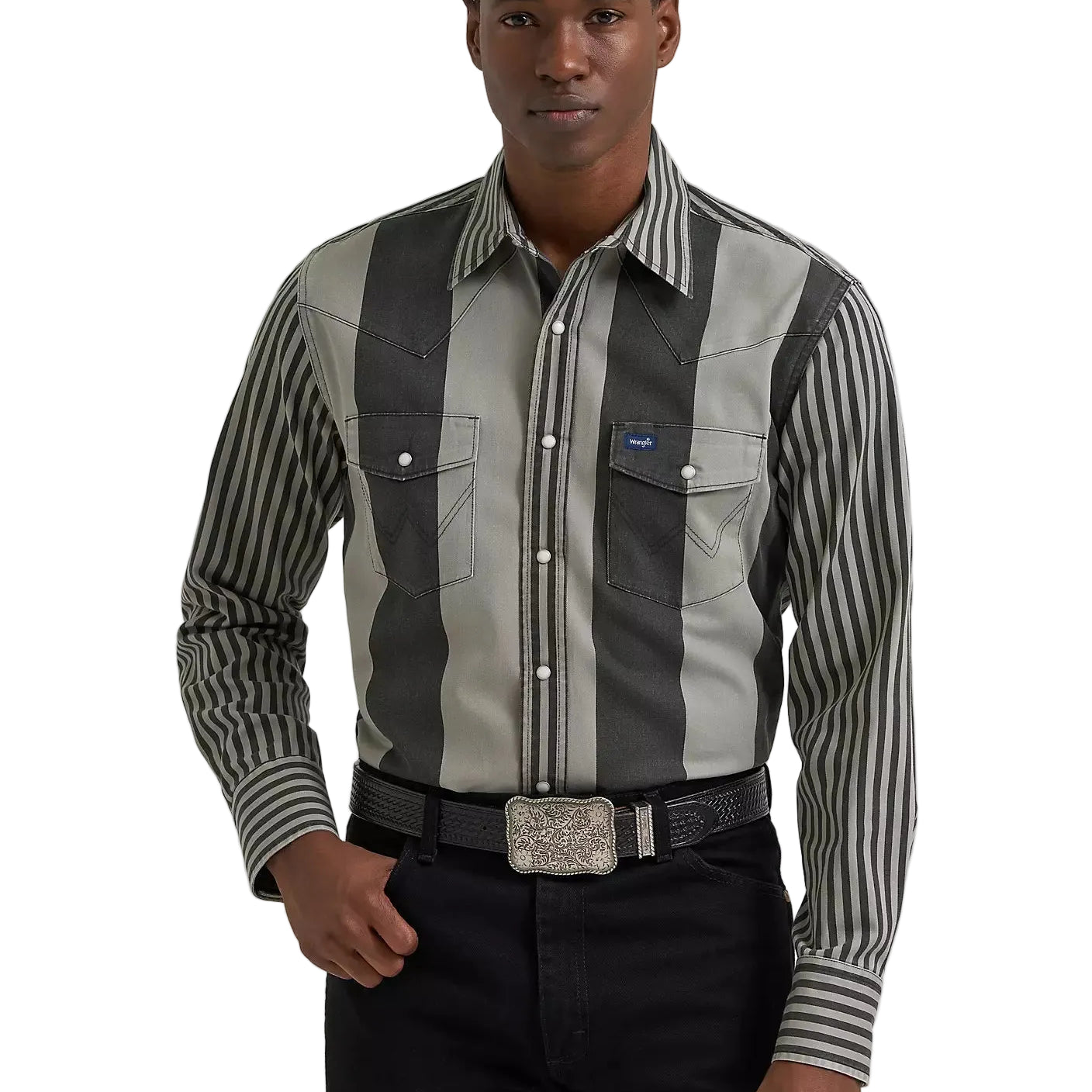 Men's Wrangler Smoky Stripes Vintage-Inspired Brushpopper Western Snap Work Shirt 112381996