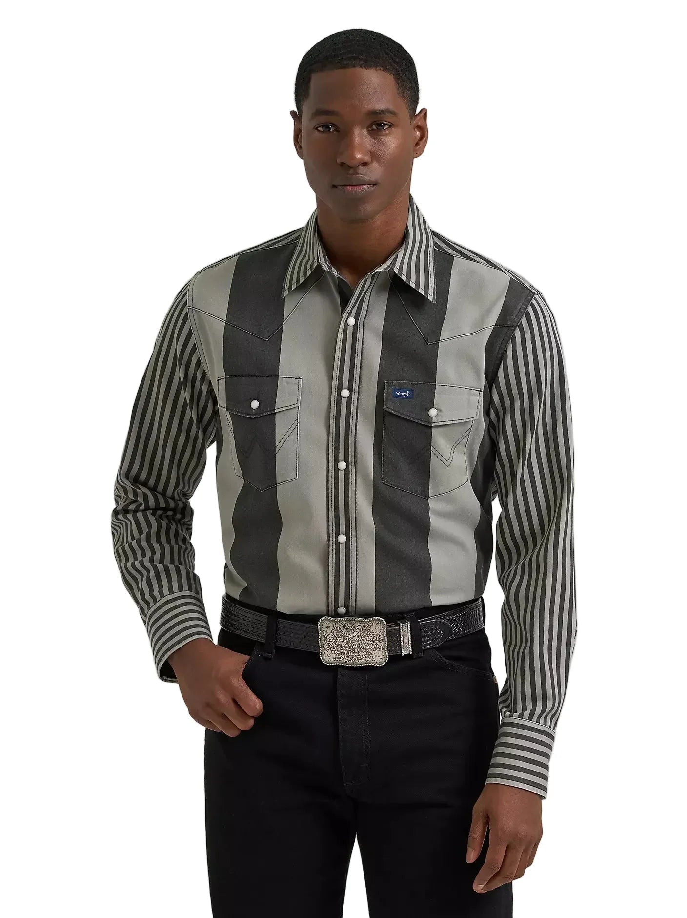Men's Wrangler Smoky Stripes Vintage-Inspired Brushpopper Western Snap Work Shirt 112381996