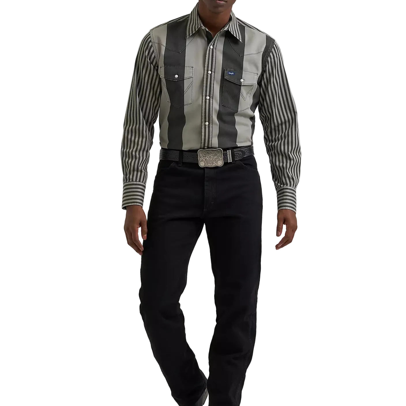 Men's Wrangler Smoky Stripes Vintage-Inspired Brushpopper Western Snap Work Shirt 112381996