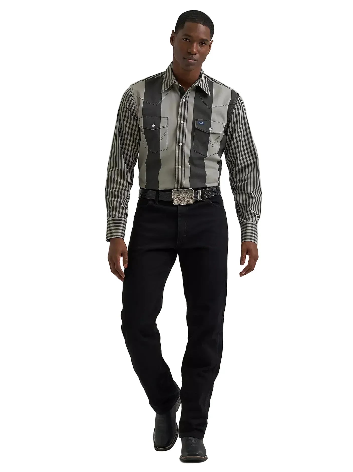 Men's Wrangler Smoky Stripes Vintage-Inspired Brushpopper Western Snap Work Shirt 112381996
