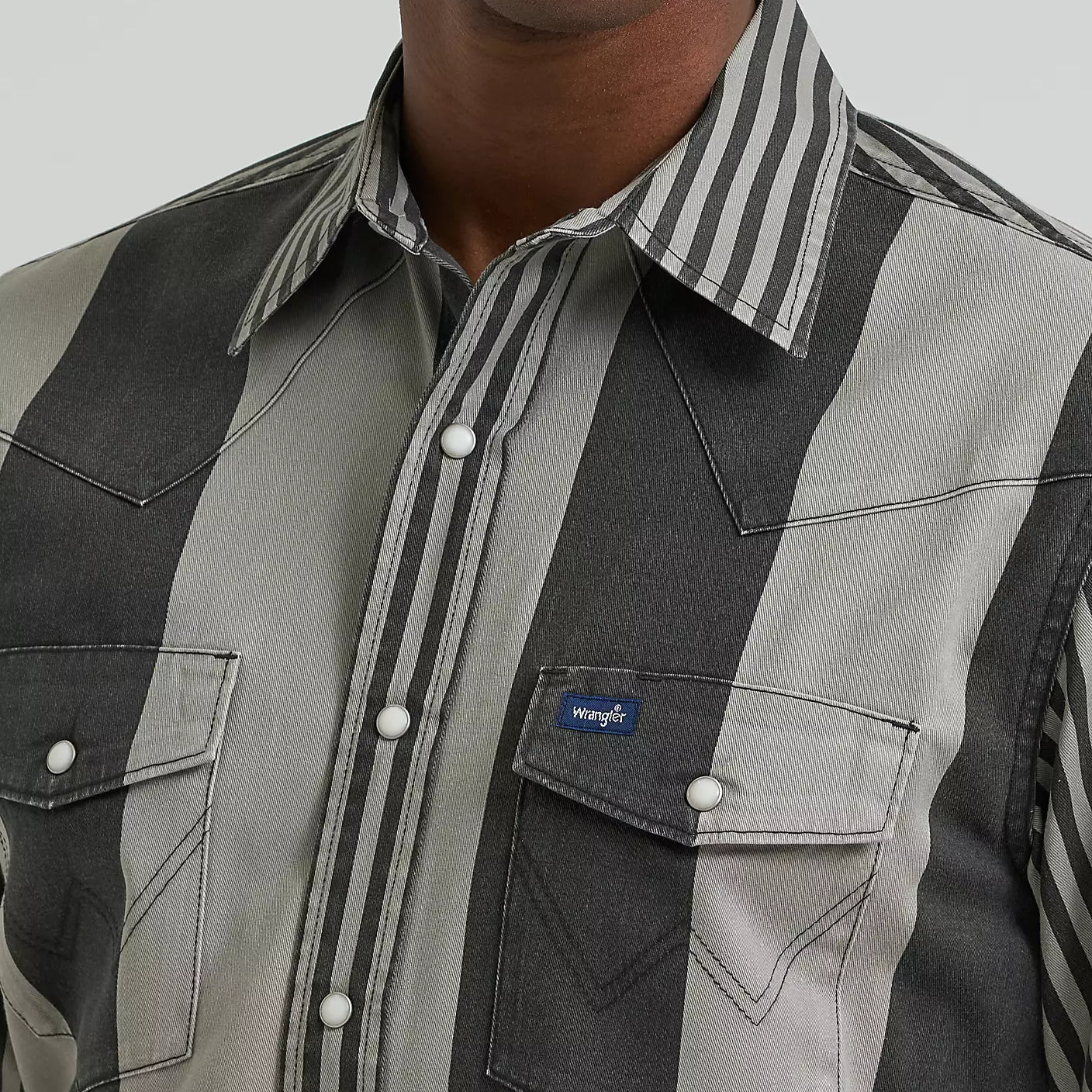 Men's Wrangler Smoky Stripes Vintage-Inspired Brushpopper Western Snap Work Shirt 112381996