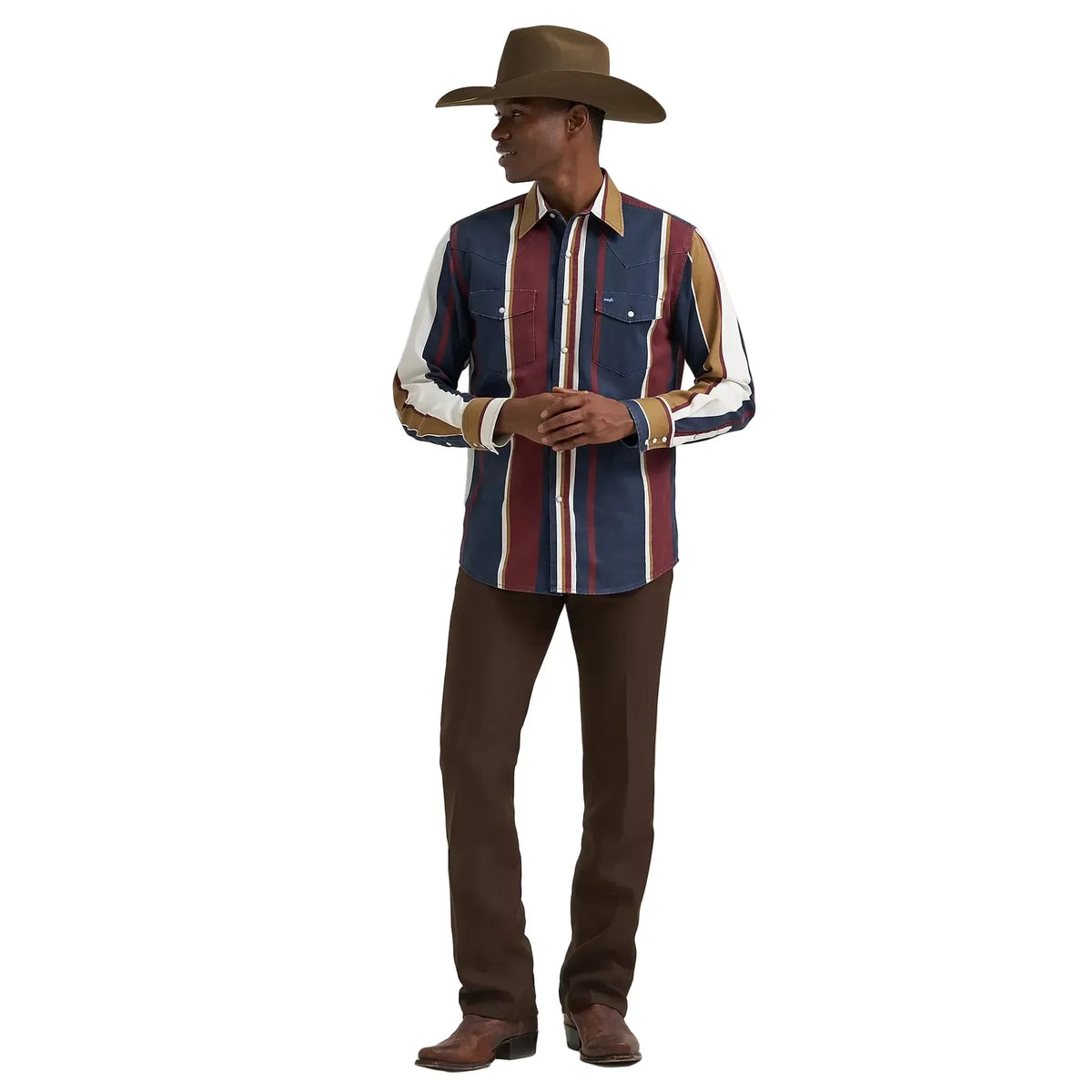 Men's Wrangler Midnight Oak Vintage-Inspired Brushpopper Western Snap Work Shirt 112381998