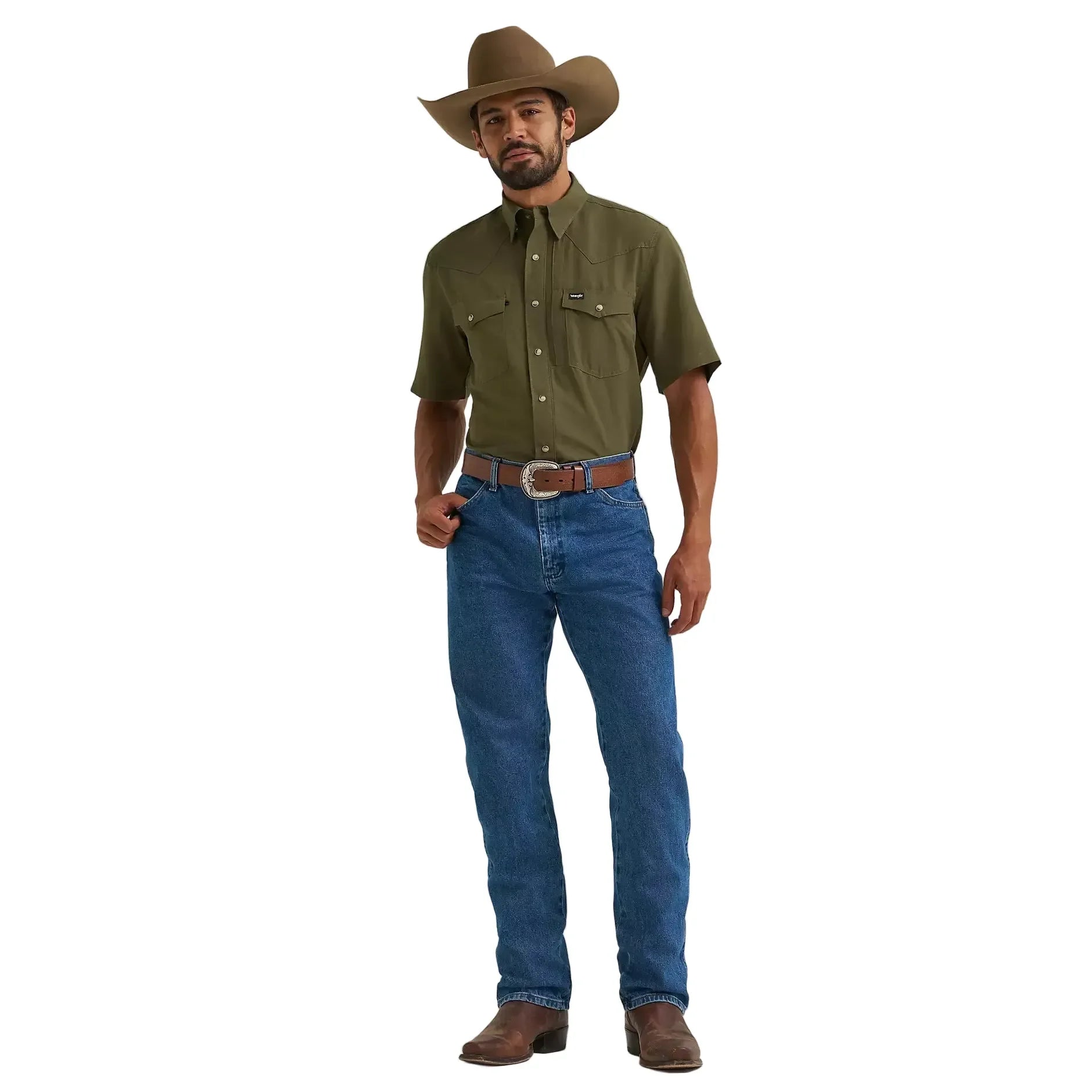 Men's Wrangler Olive Night All Terrain Men's Performance Solid Shirt 112382383