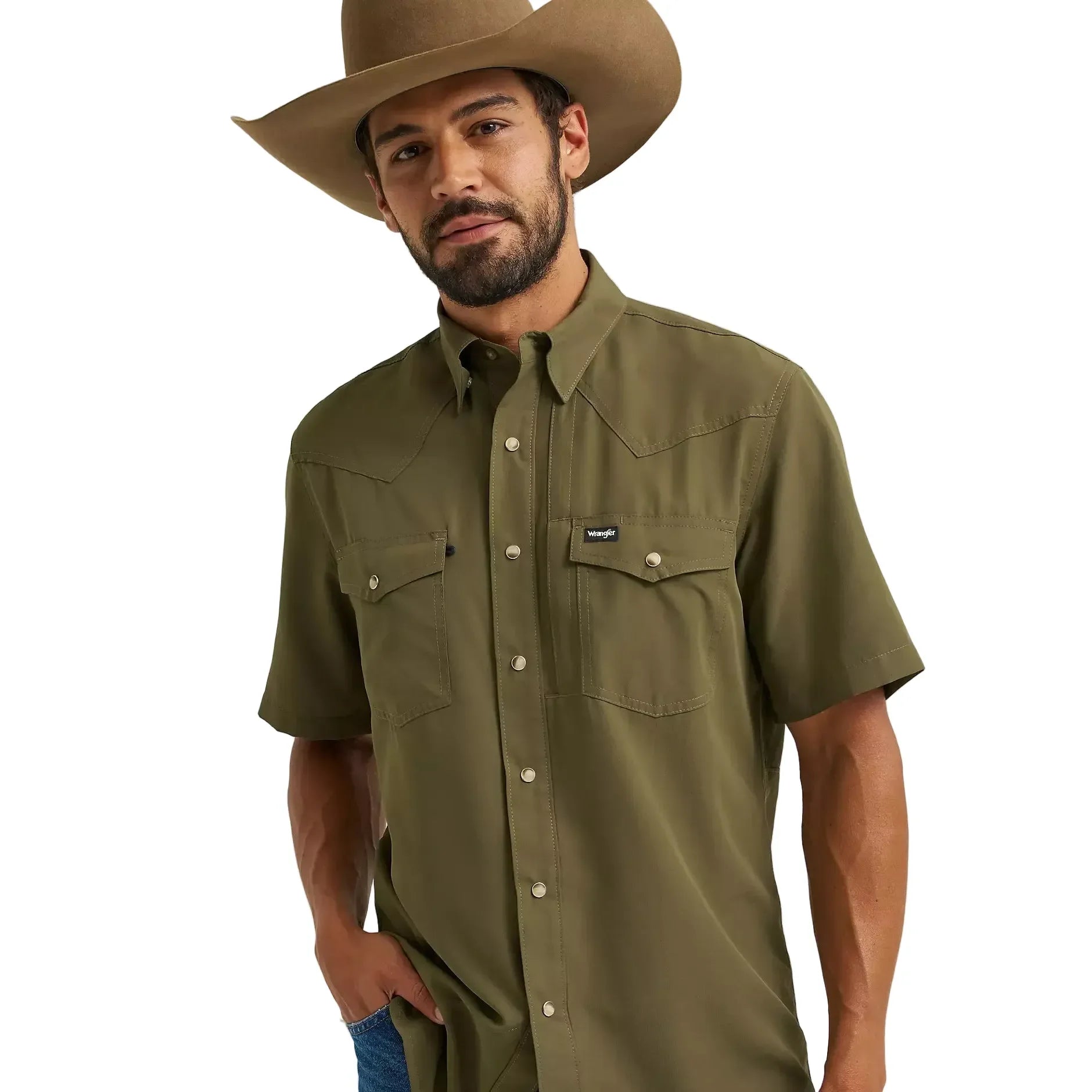 Men's Wrangler Olive Night All Terrain Men's Performance Solid Shirt 112382383