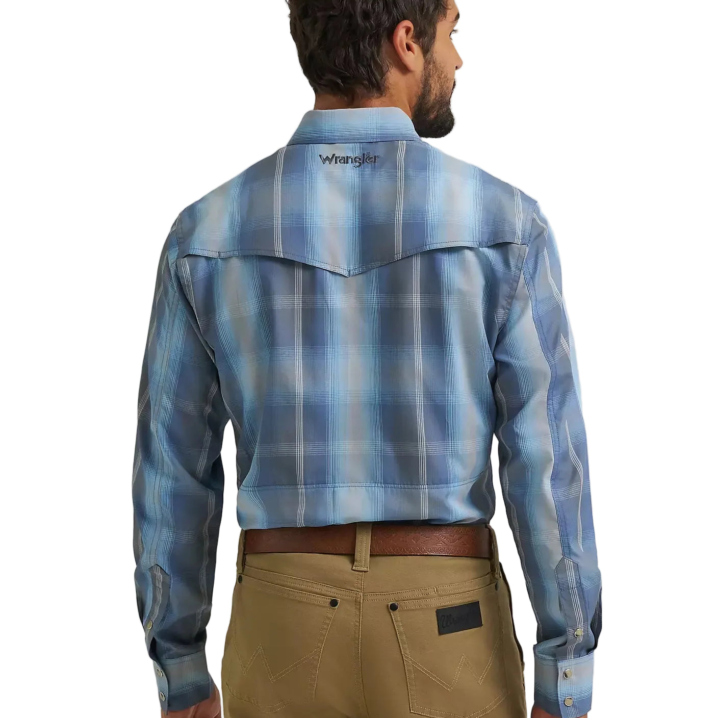 Men's Wrangler Ombre Indigo All Terrain Gear Performance Plaid Shirt 112382399