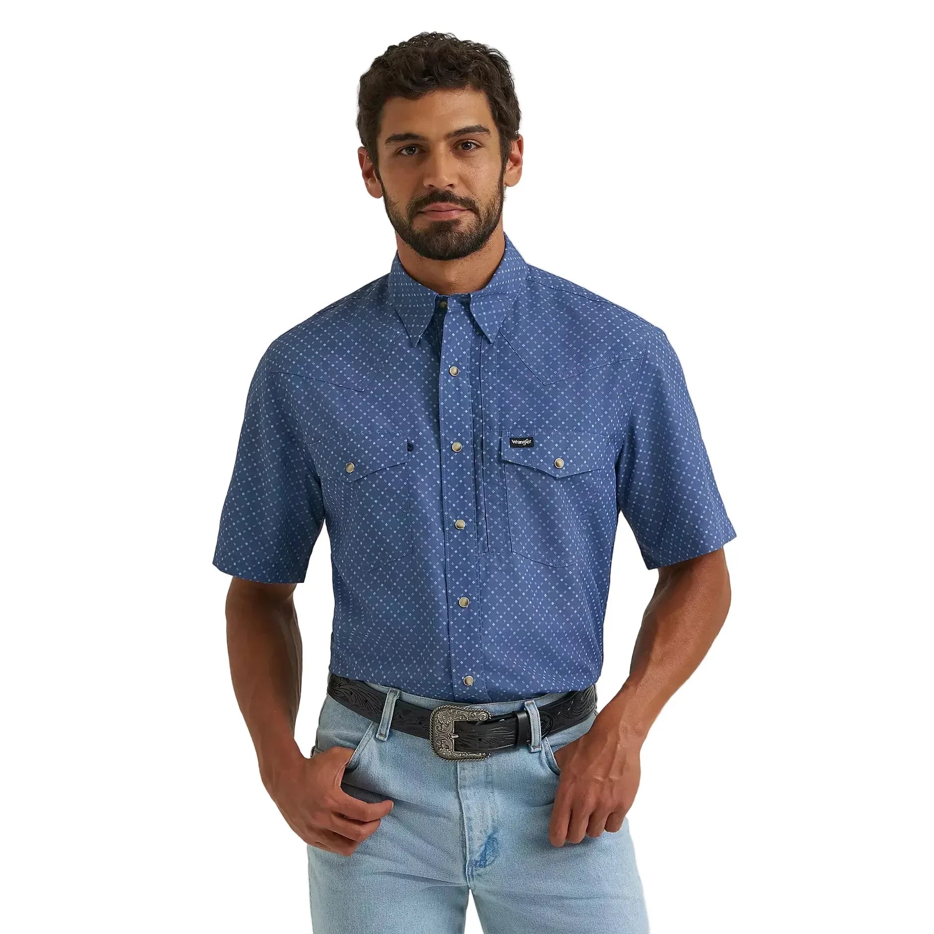 Men's Wrangler Indigo All Terrain Performance Print Shirt 112382437