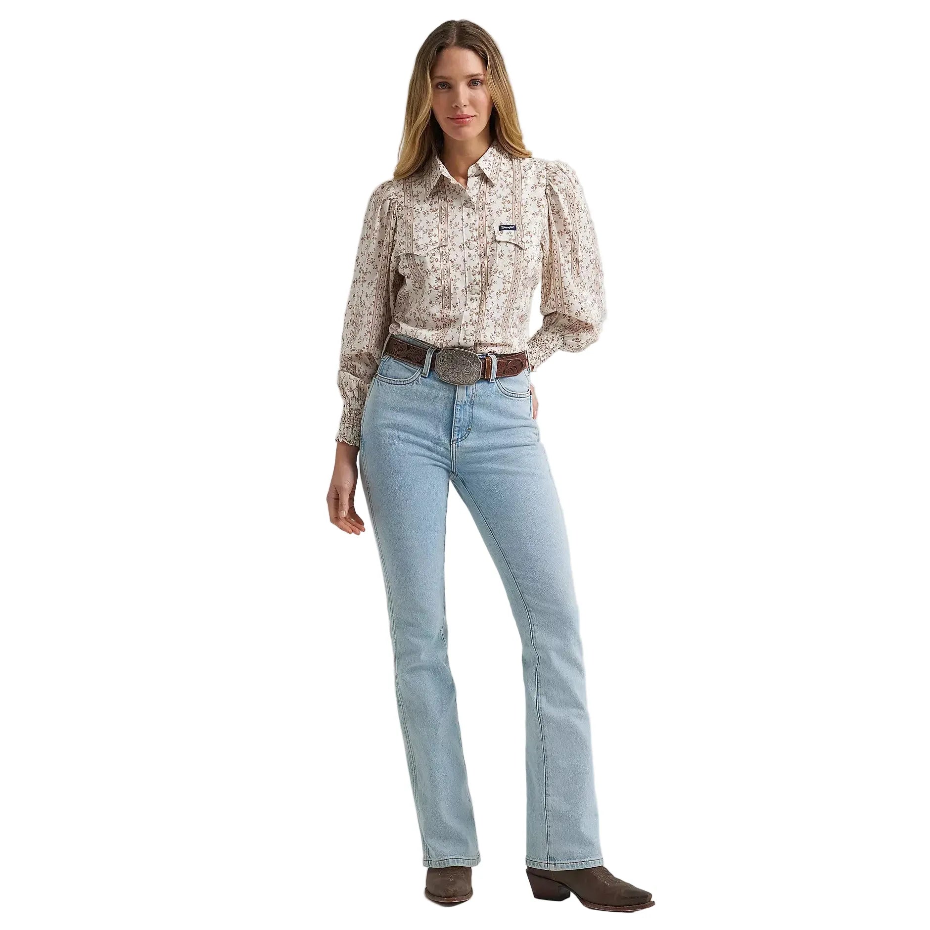 Women's Wrangler Smocked Sleeve Western Snap Blouse 112382517