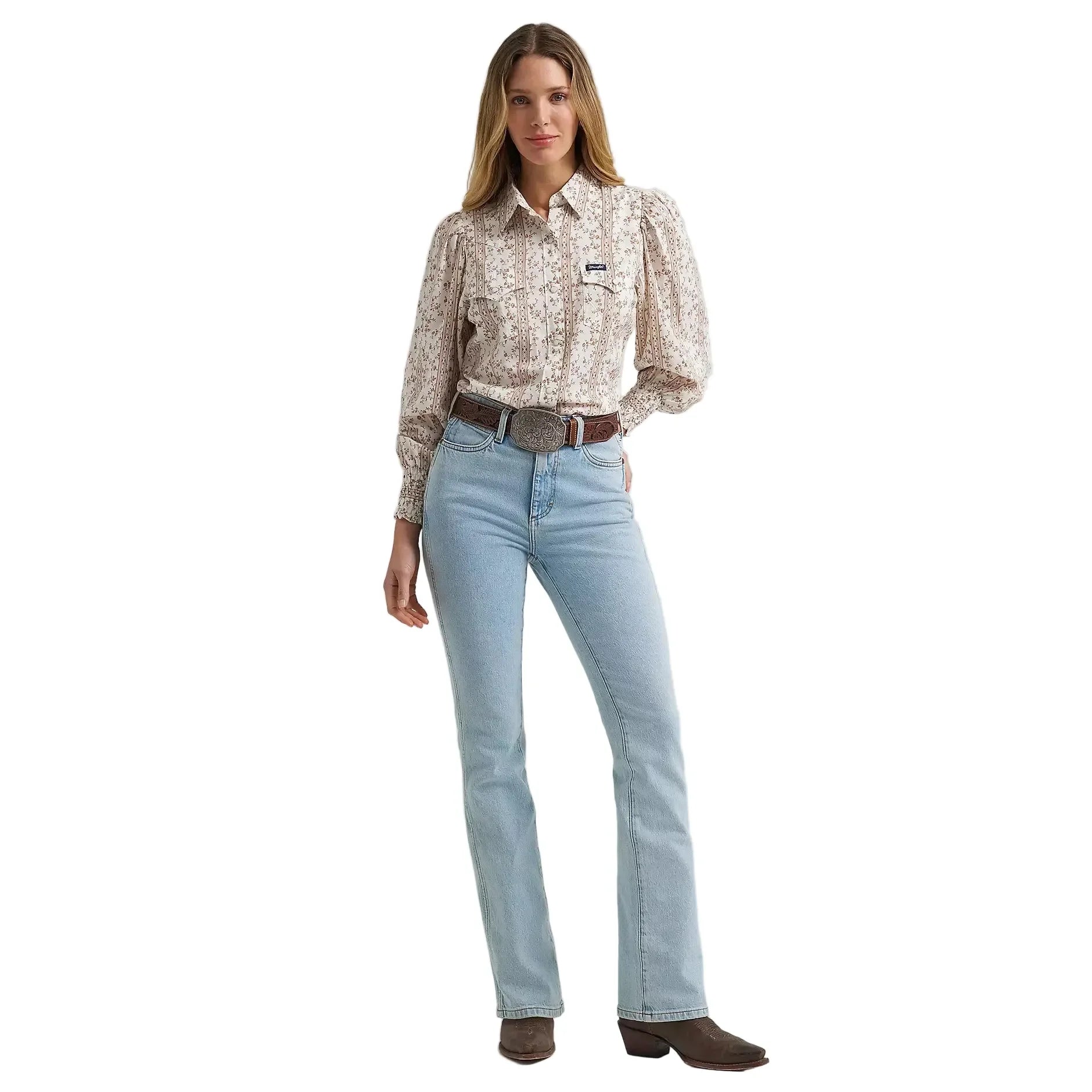 Women's Wrangler Smocked Sleeve Western Snap Blouse 112382517