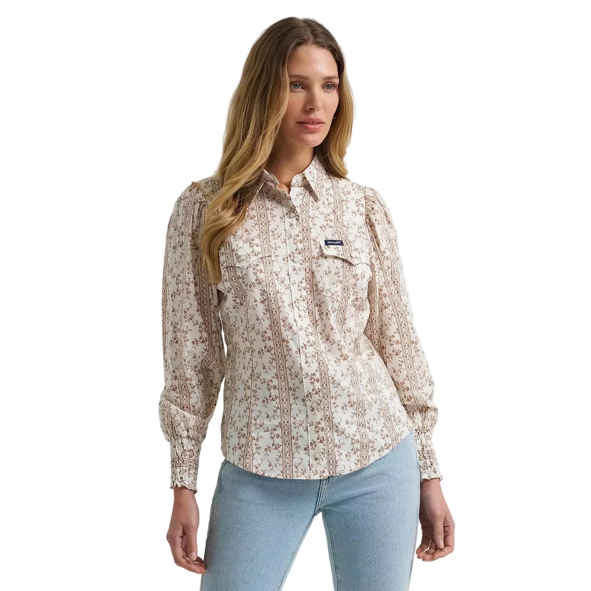 Women's Wrangler Smocked Sleeve Western Snap Blouse 112382517