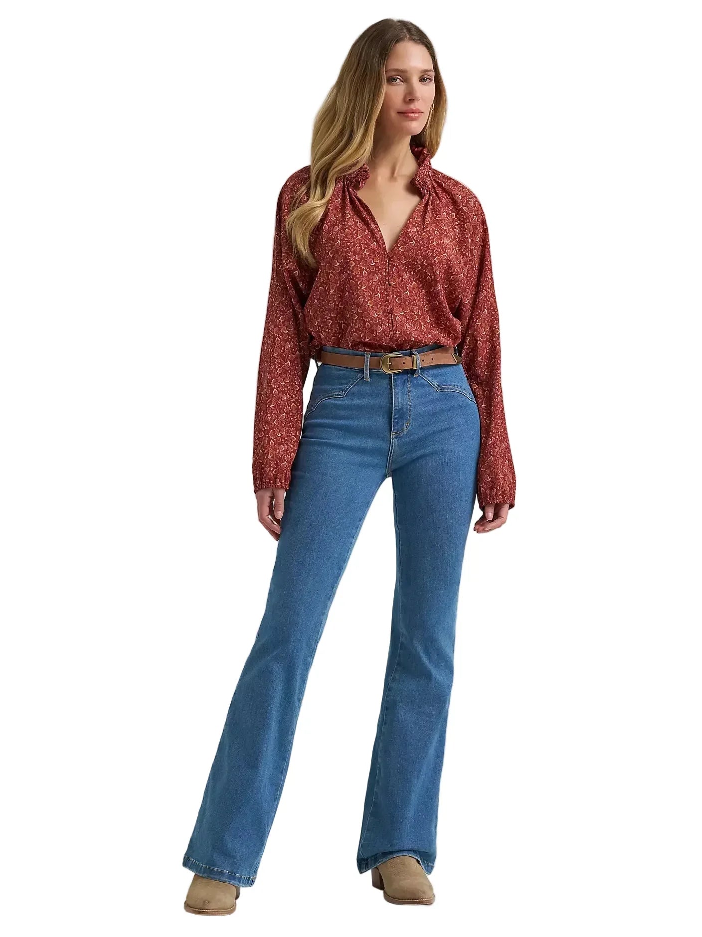 Women's Wrangler Burgundy Button Front Princess Blouse 112382526