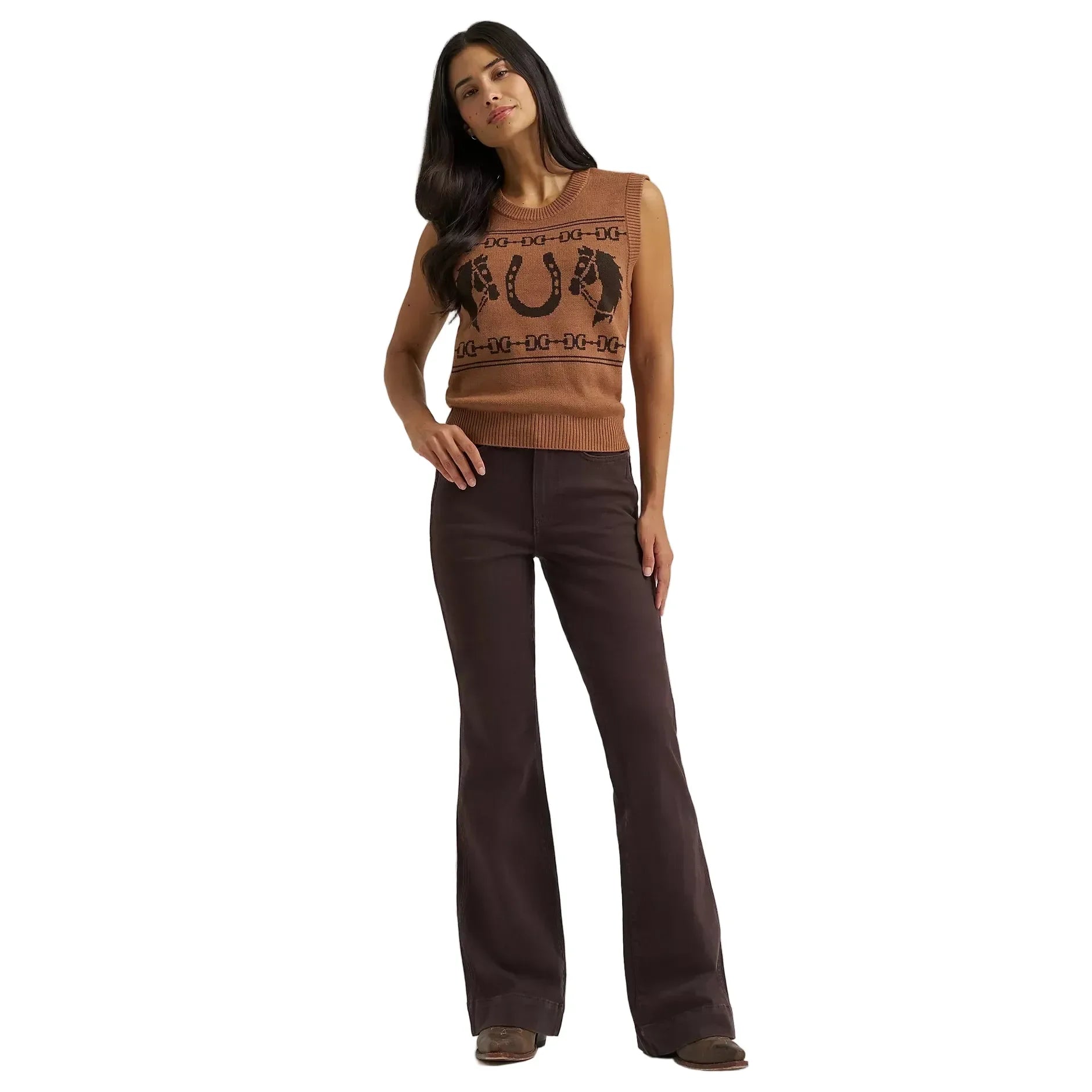Women's Wrangler Brown Horse Sweater Vest 112382527