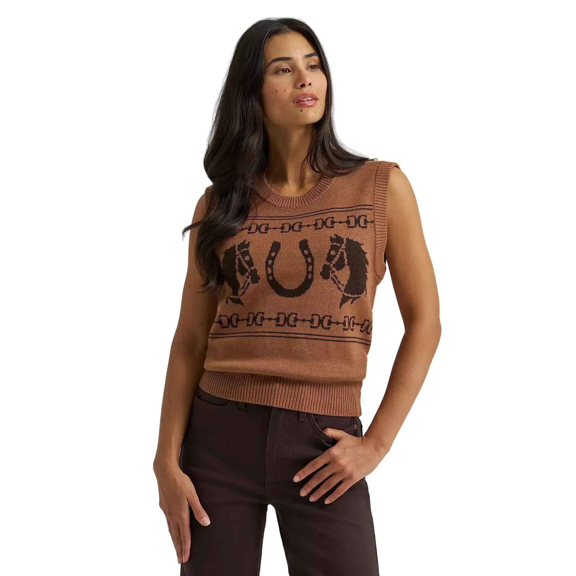 Women's Wrangler Brown Horse Sweater Vest 112382527