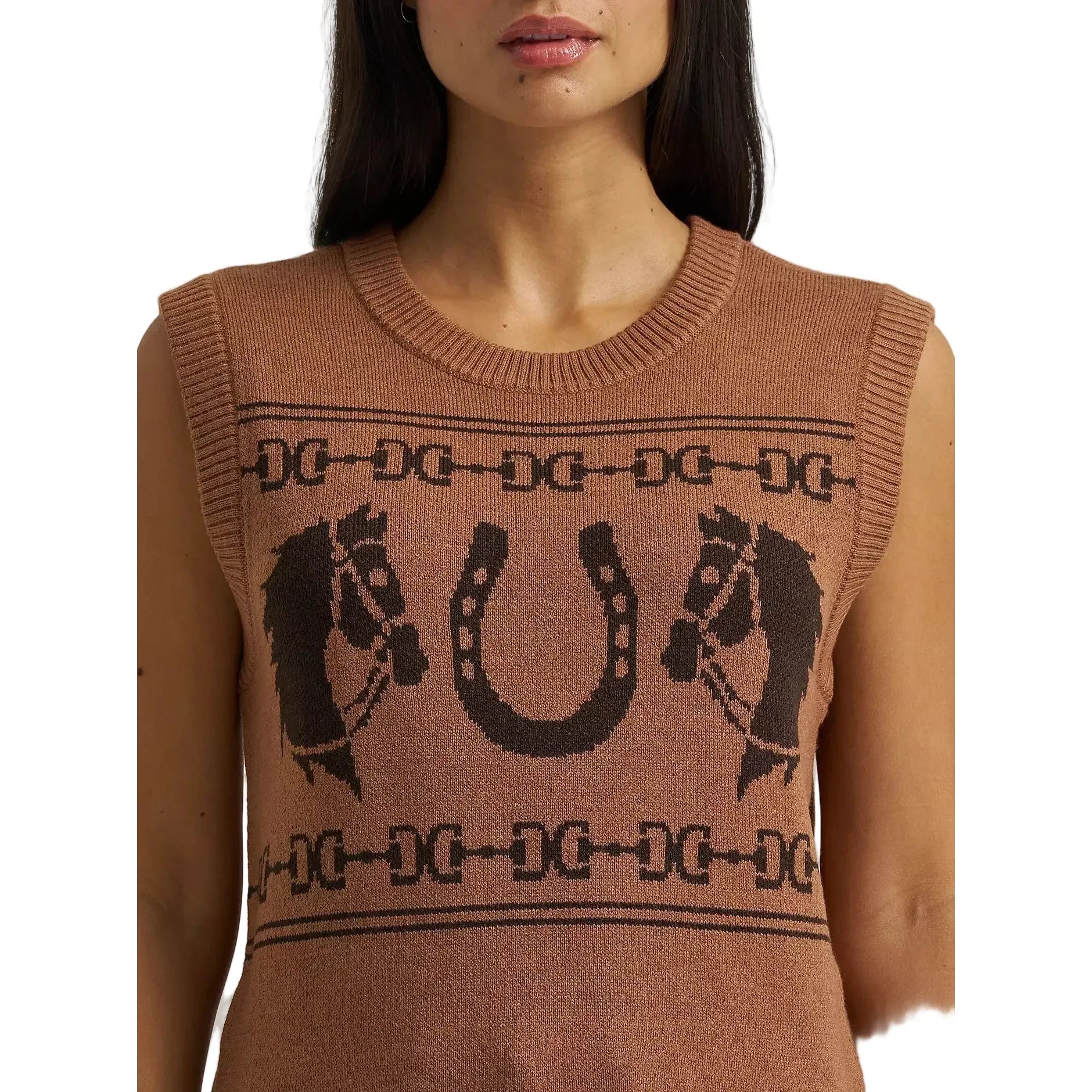 Women's Wrangler Brown Horse Sweater Vest 112382527