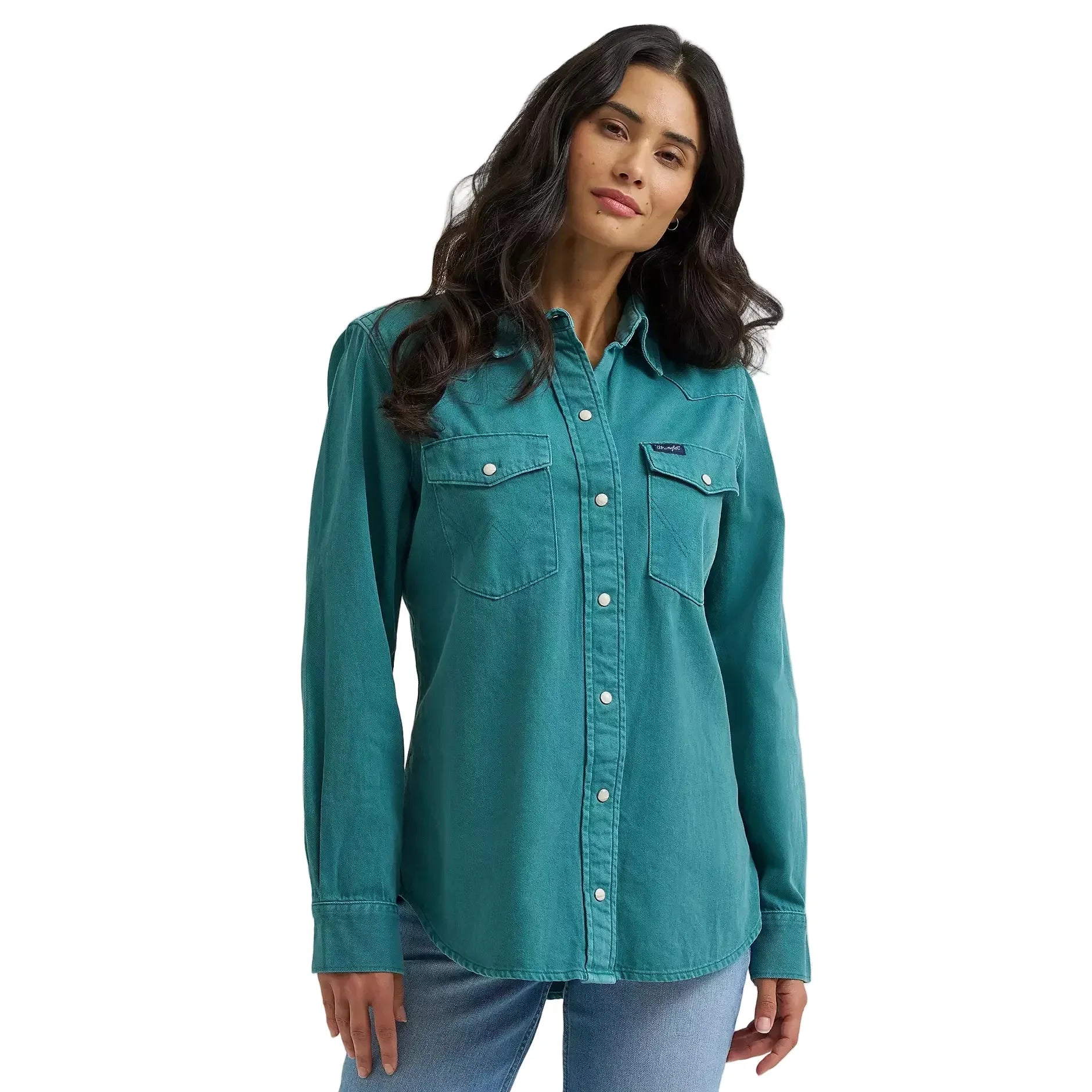 Women's Wrangler Turquoise Color wash Iconic Snap Shirt 112382675