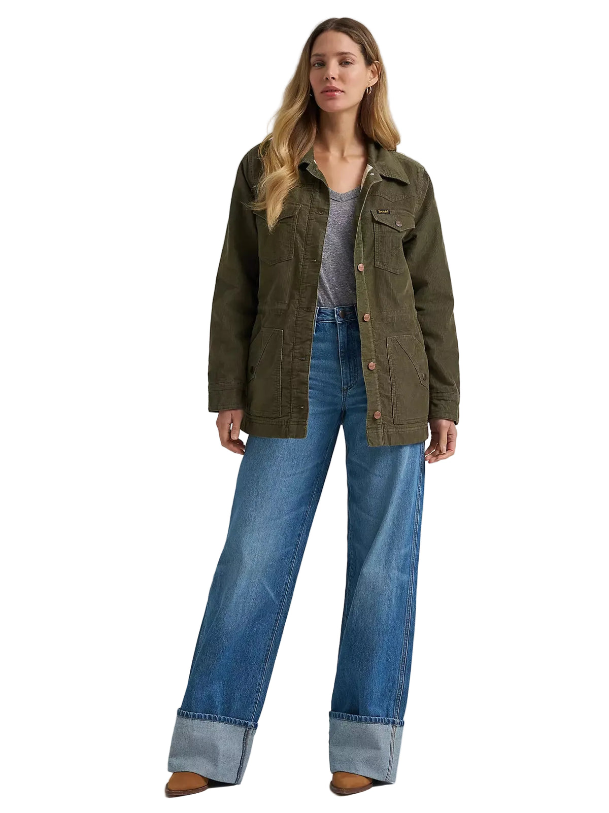 Wrangler Women's Green Corduroy Quilt-Lined Barn Jacket 112382739