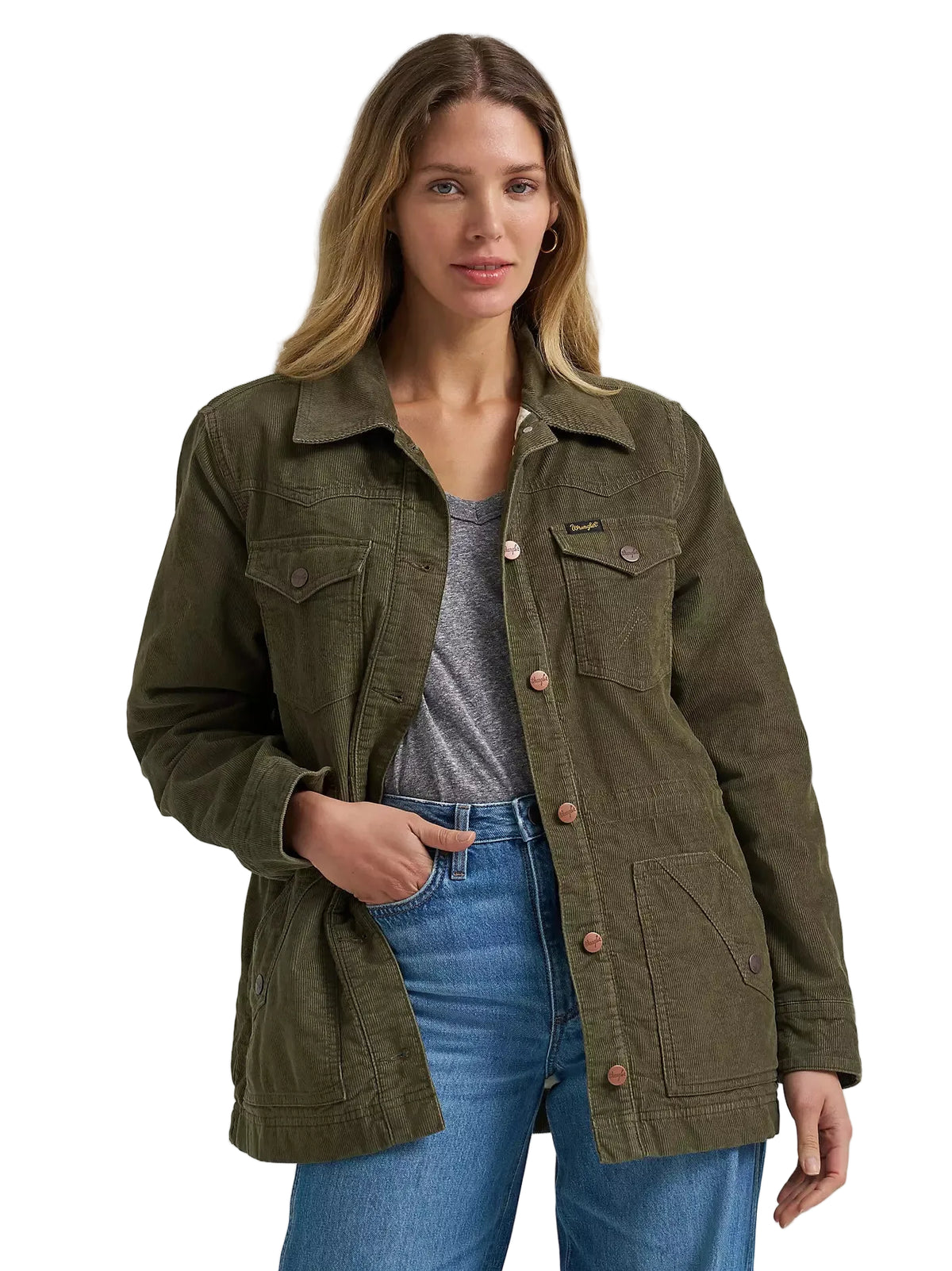 Wrangler Women's Green Corduroy Quilt-Lined Barn Jacket 112382739
