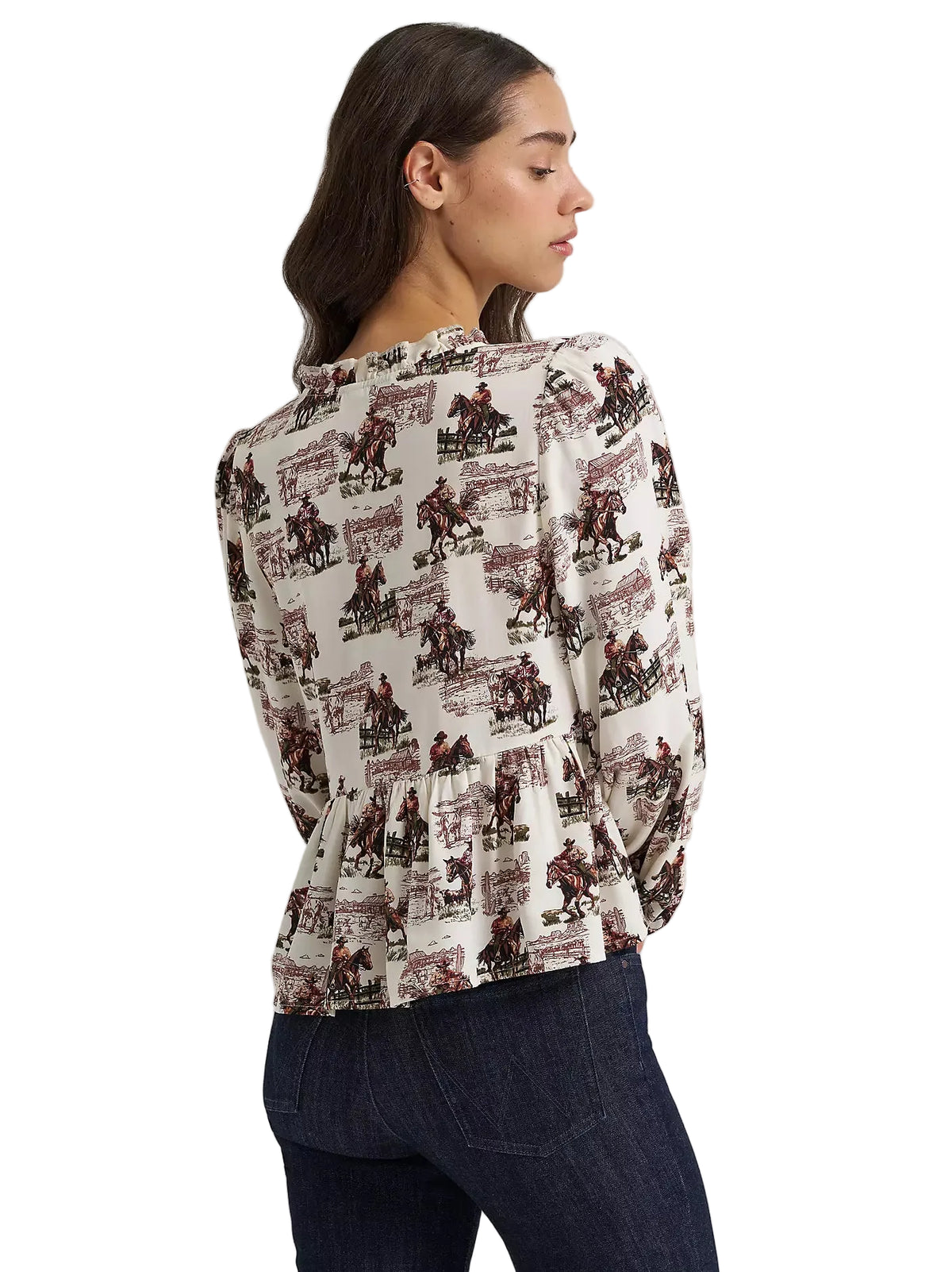 Wrangler Women's White Ranch Print Juliet Blouse 112385318
