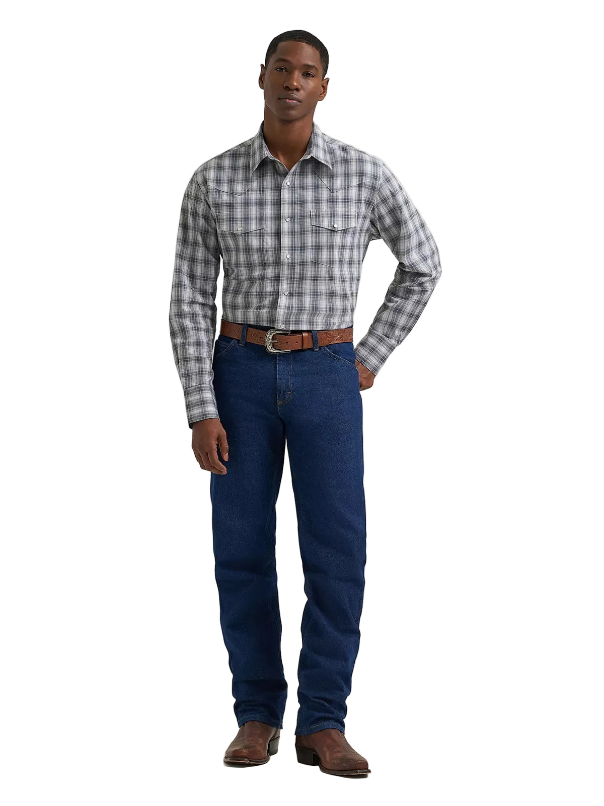 Wrangler Men's Frontier Stone Wrinkle Resist Long Sleeve Western Snap Plaid Shirt 112385339