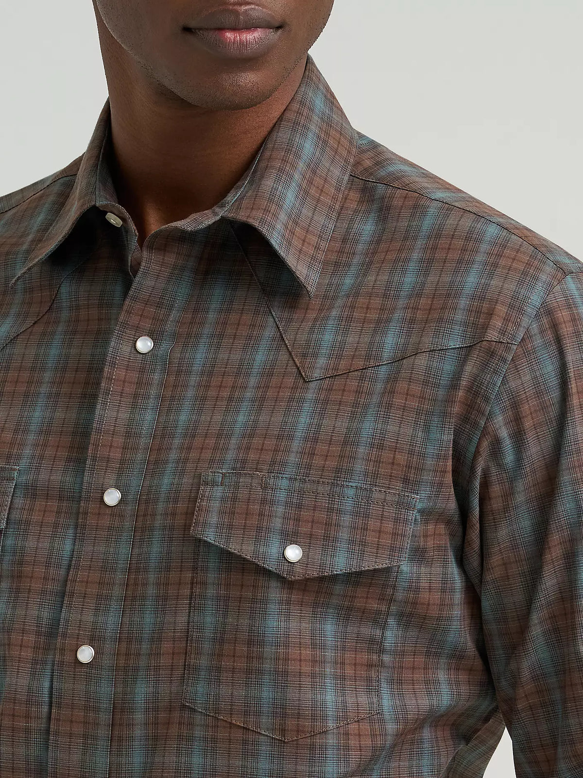 Wrangler Men's Weathered Teal Wrinkle Resist Long Sleeve Western Snap Plaid Shirt 112385341